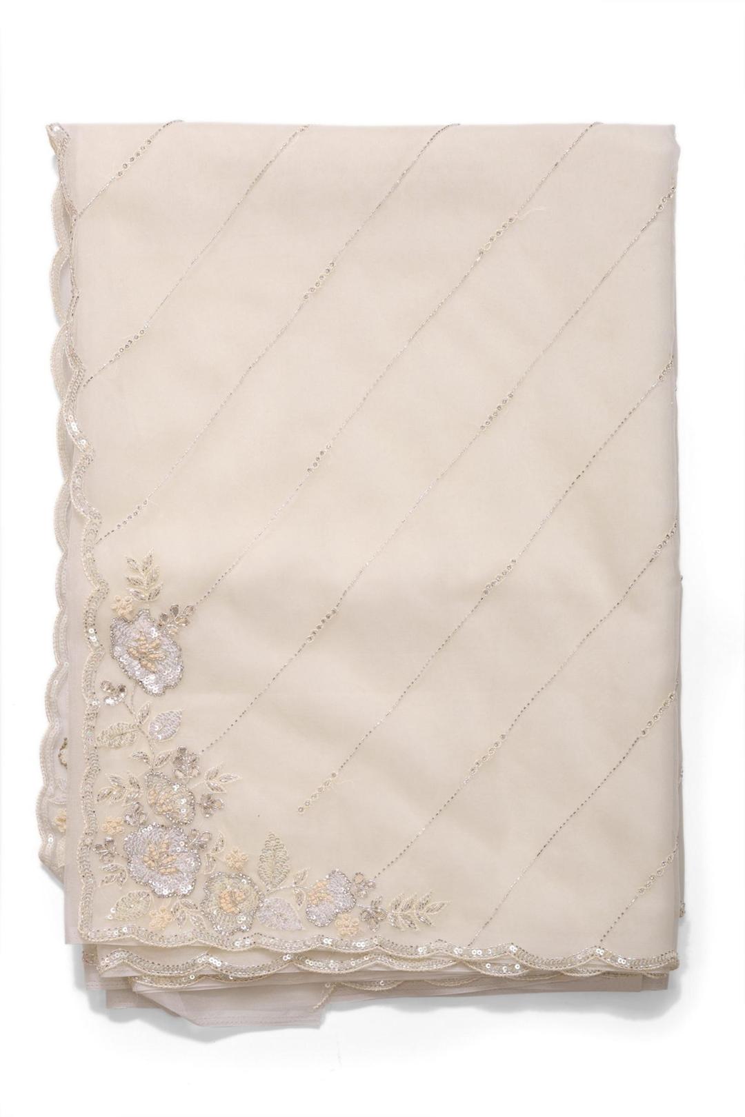 Off White Embroidered Organza Saree F00900A