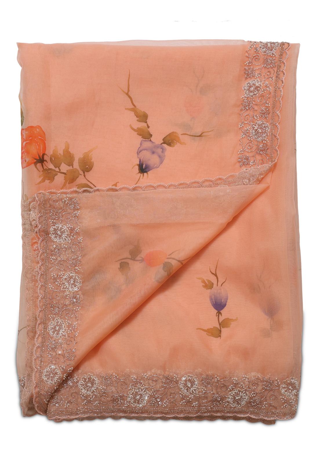 Peach Printed Organza Saree DS0176B