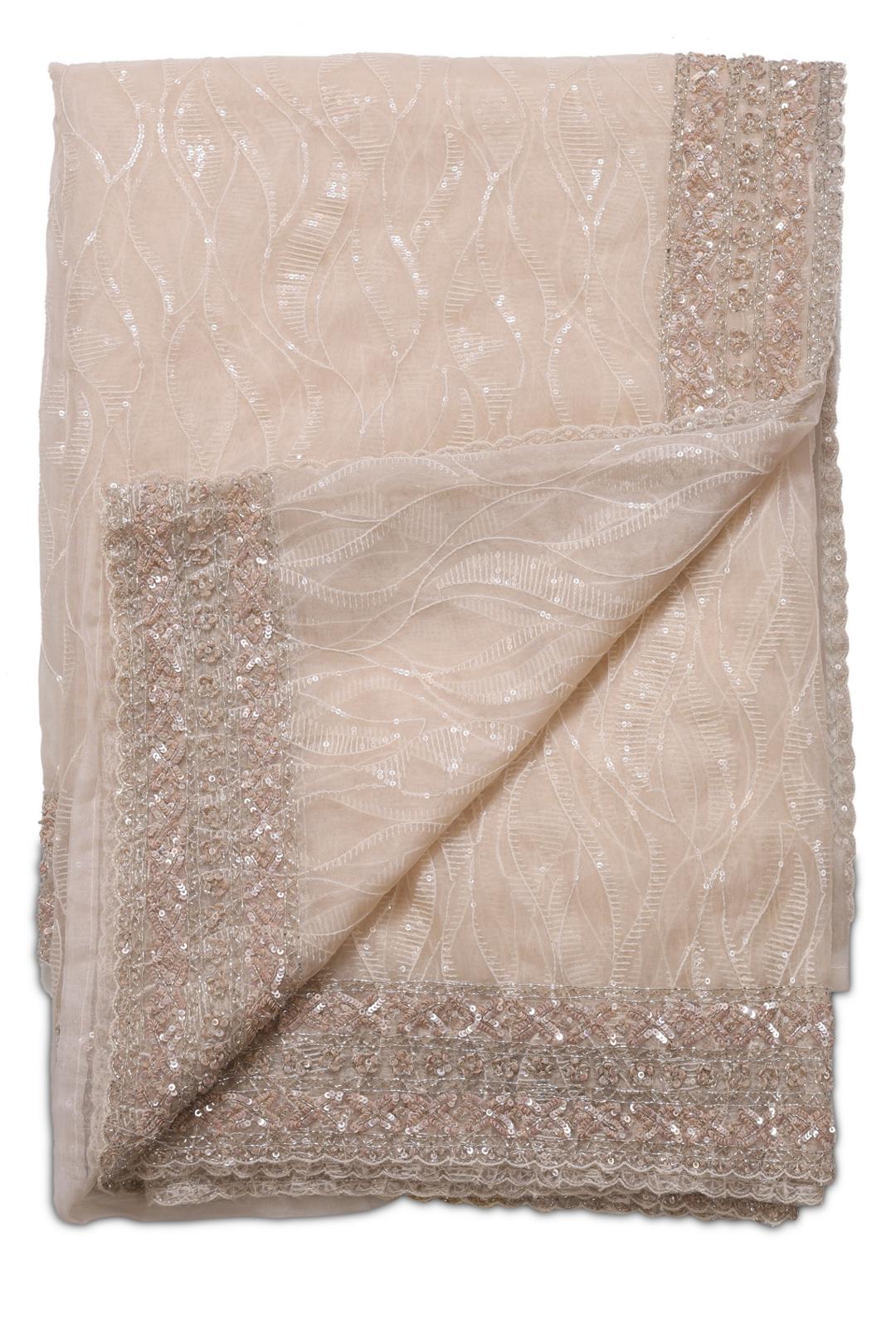 Light Peach Embroidered Organza Saree F00928