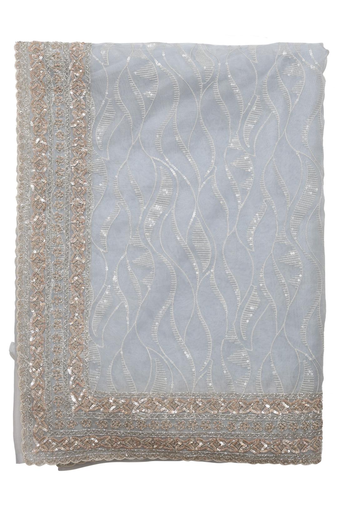 Grey Embroidered Organza Saree F00928