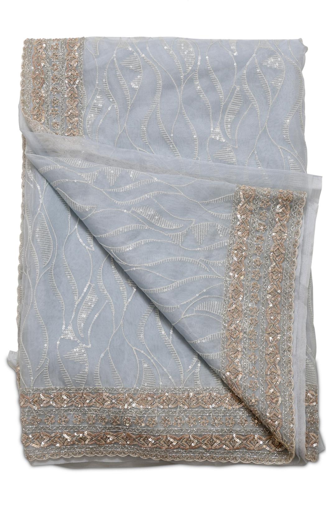 Grey Embroidered Organza Saree F00928