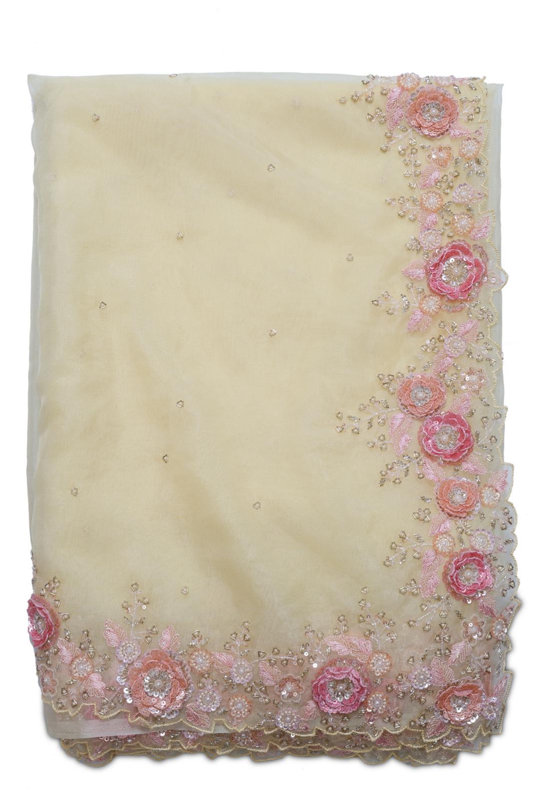 Lemon Yellow Embroidered Organza Saree F00933