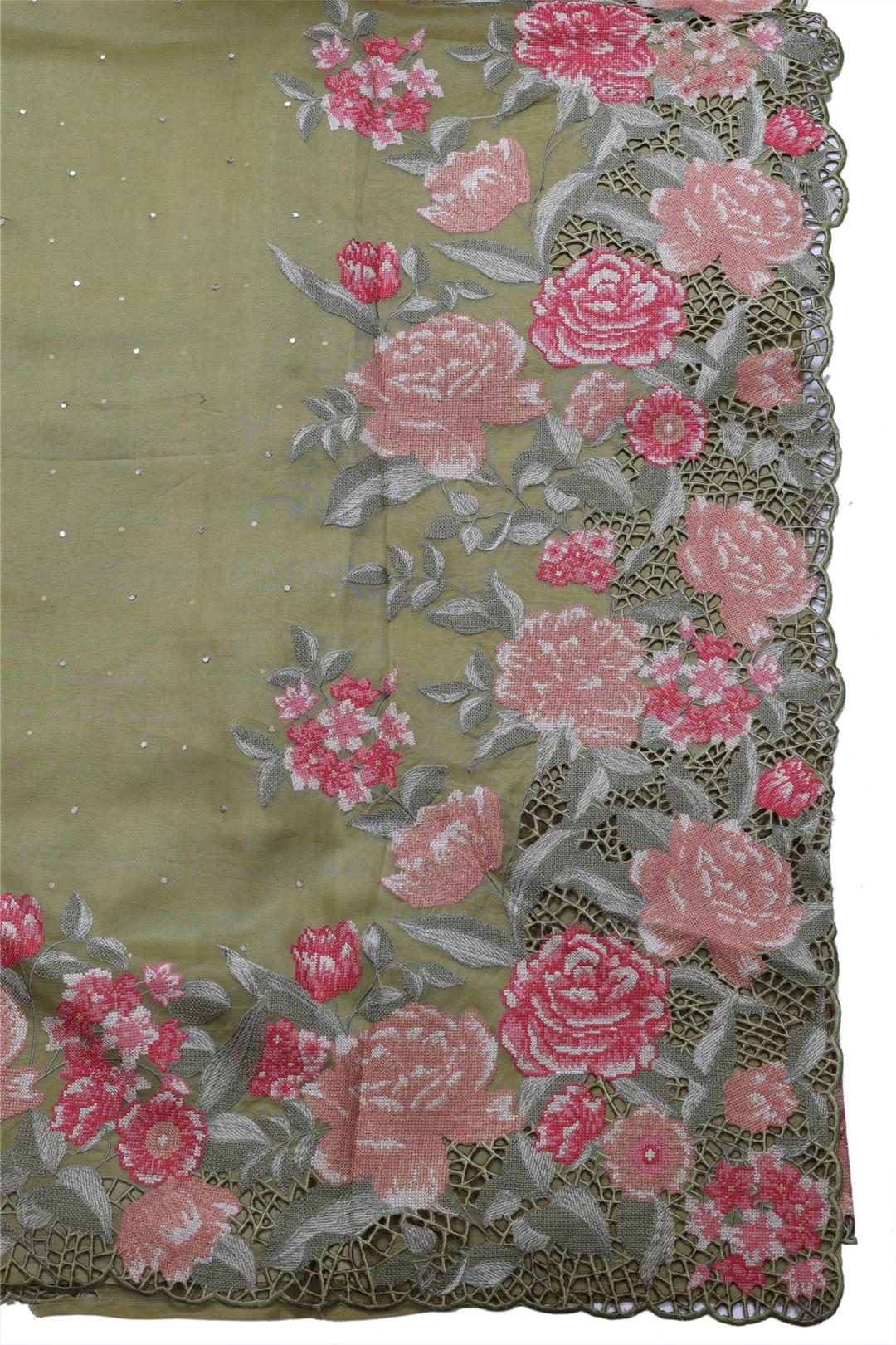 Green Embroidered Organza Saree F00122