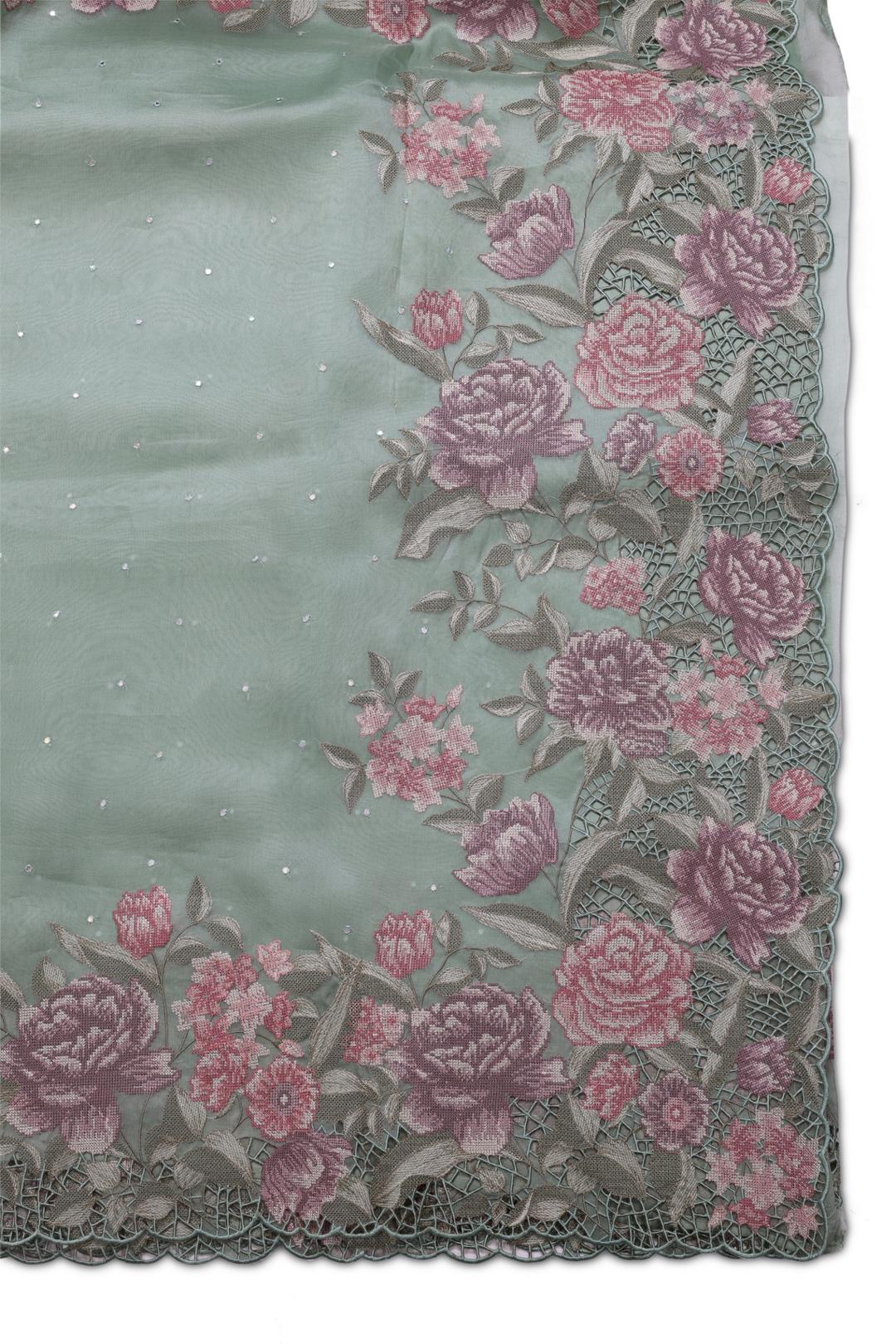 Green Embroidered Organza Saree F00065