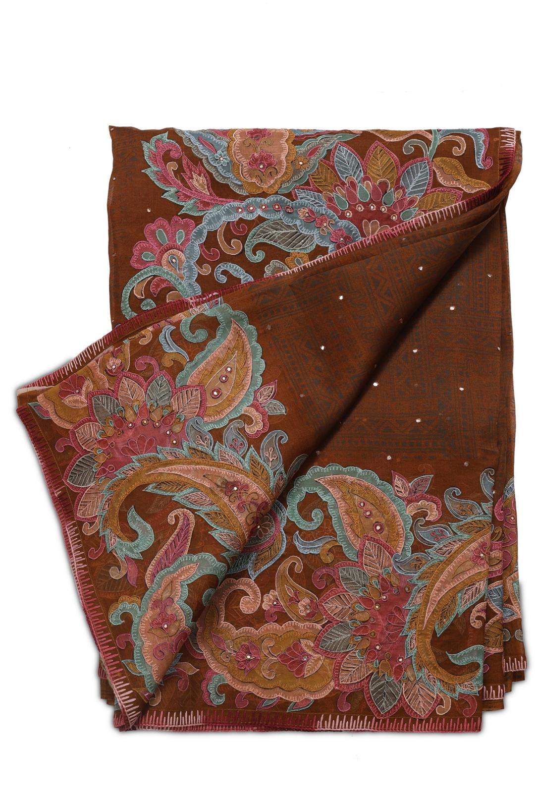 Brown Embroidered Organza Saree F00125