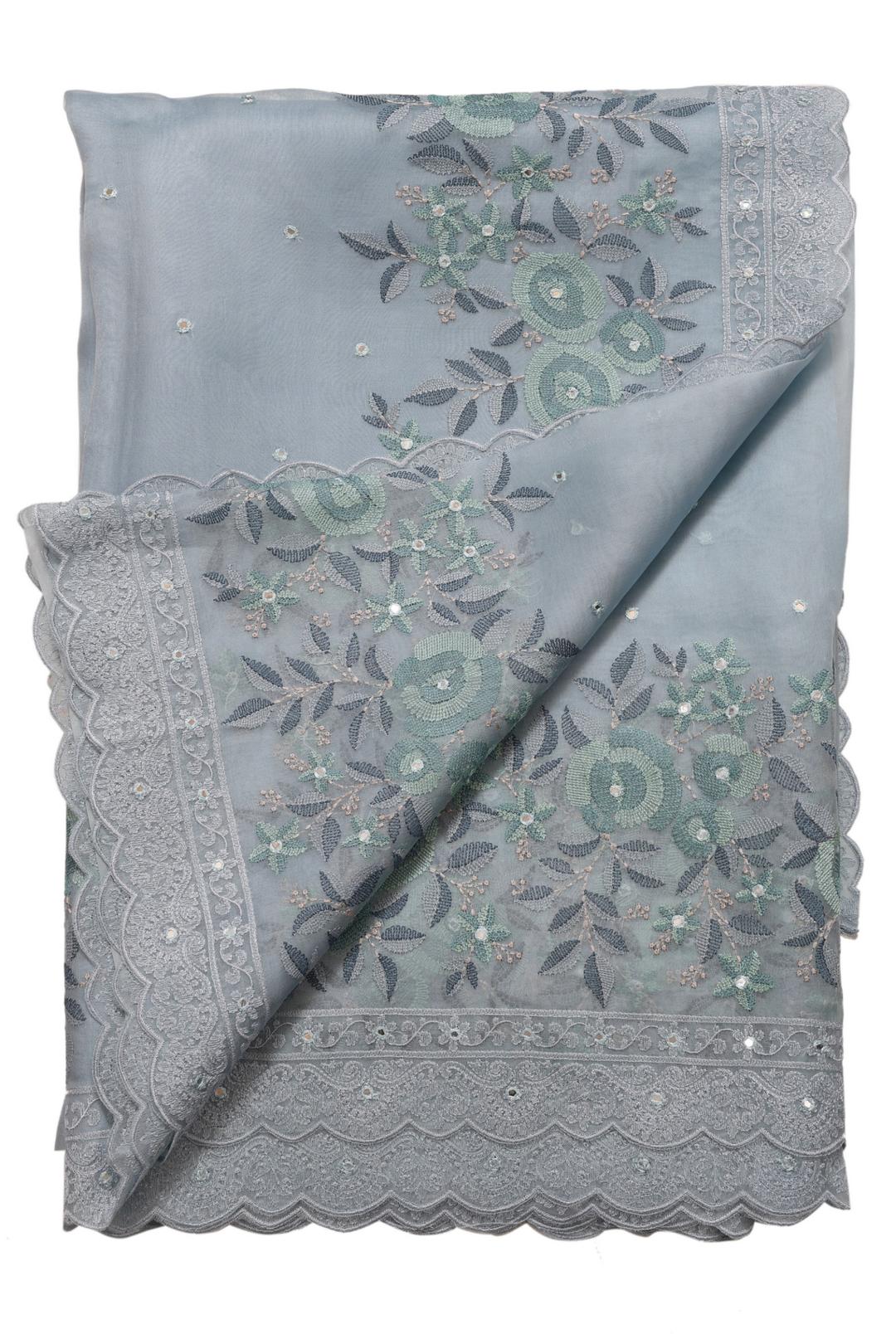 Grey Embroidered Organza Saree F00124