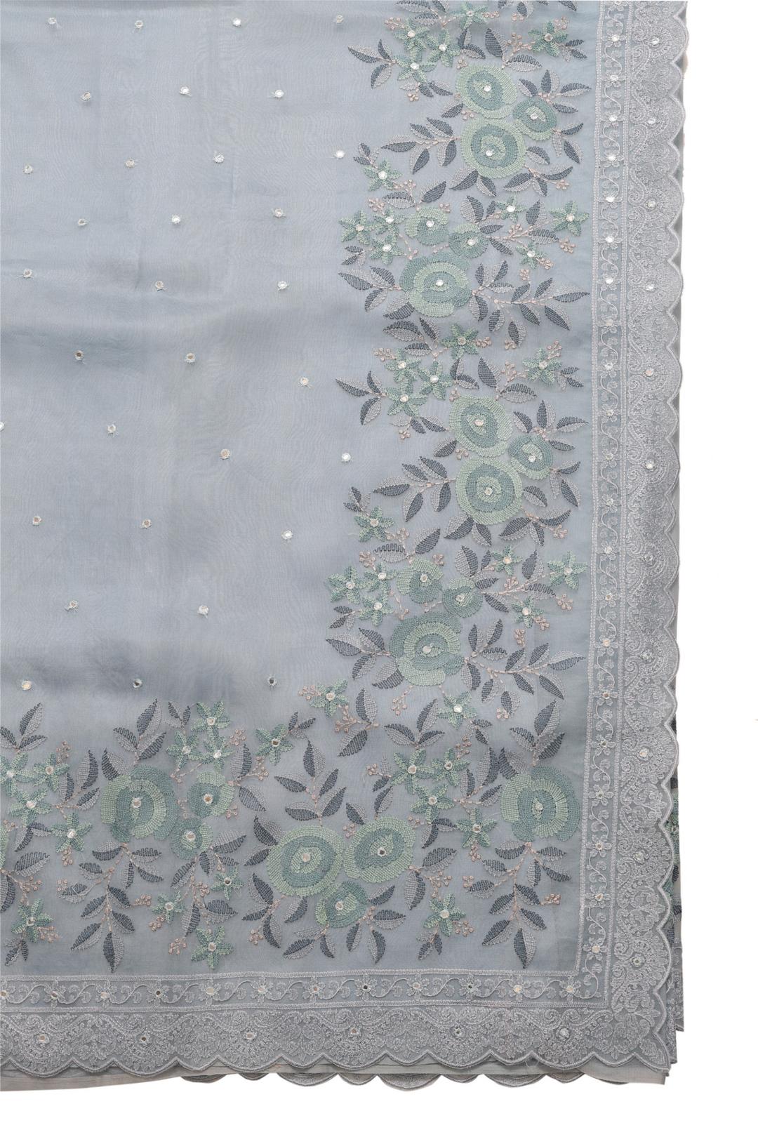 Grey Embroidered Organza Saree F00124