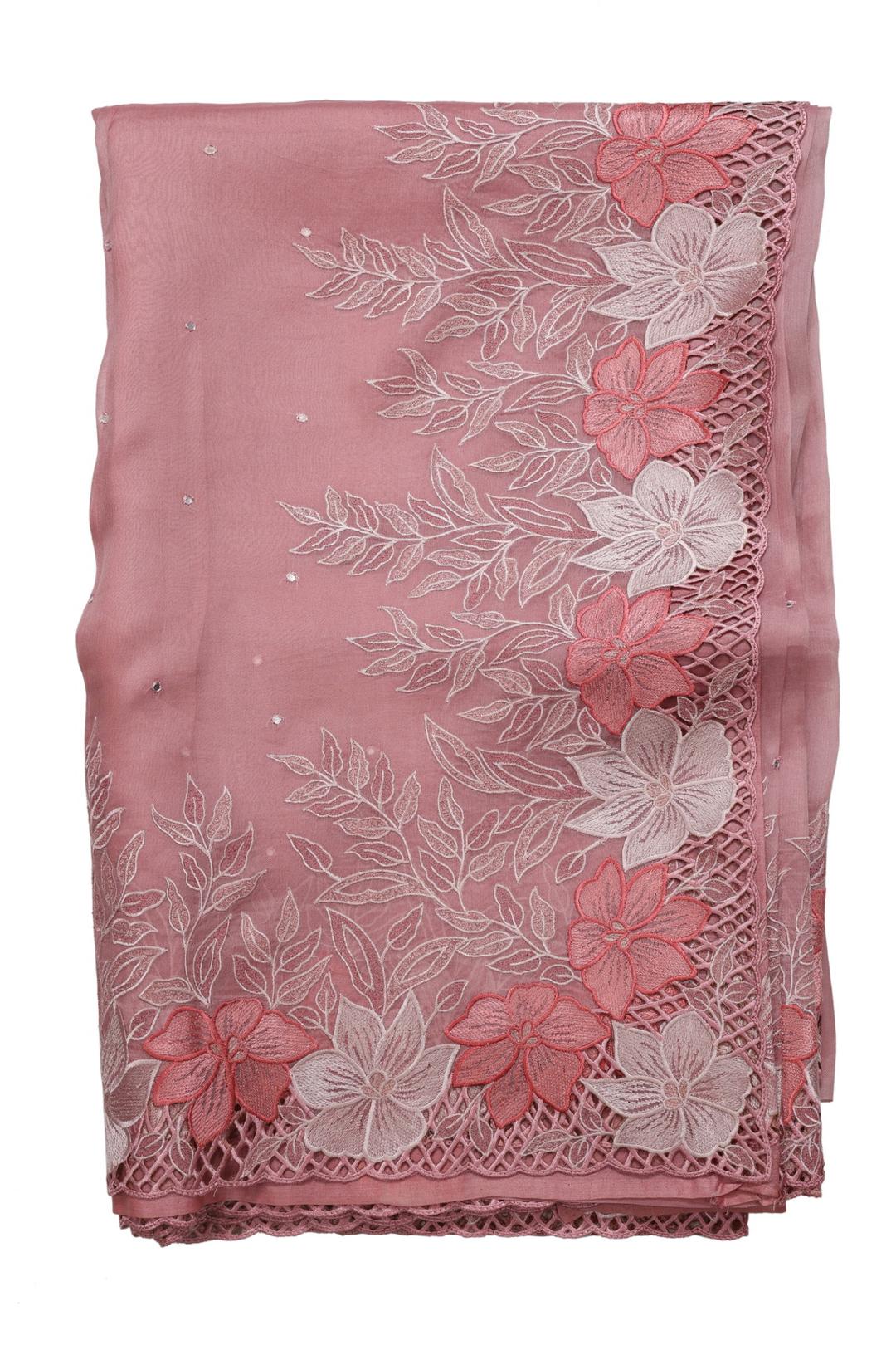 Baby Pink Embroidered Organza Saree F00123