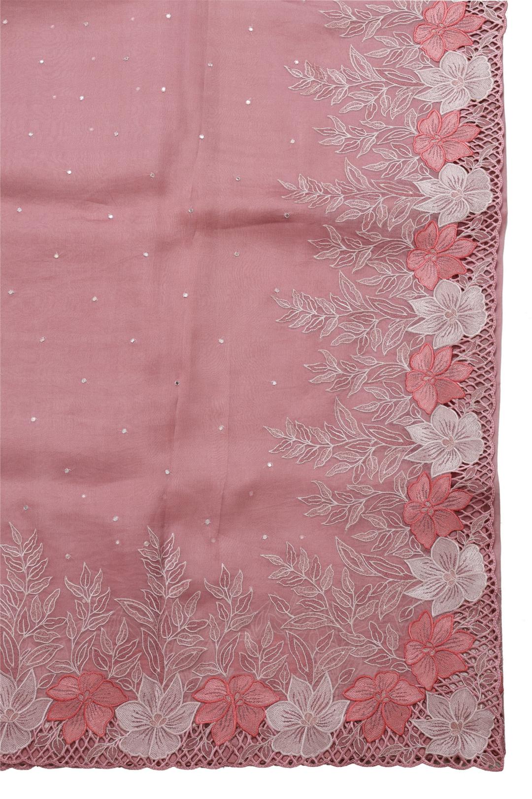 Baby Pink Embroidered Organza Saree F00123