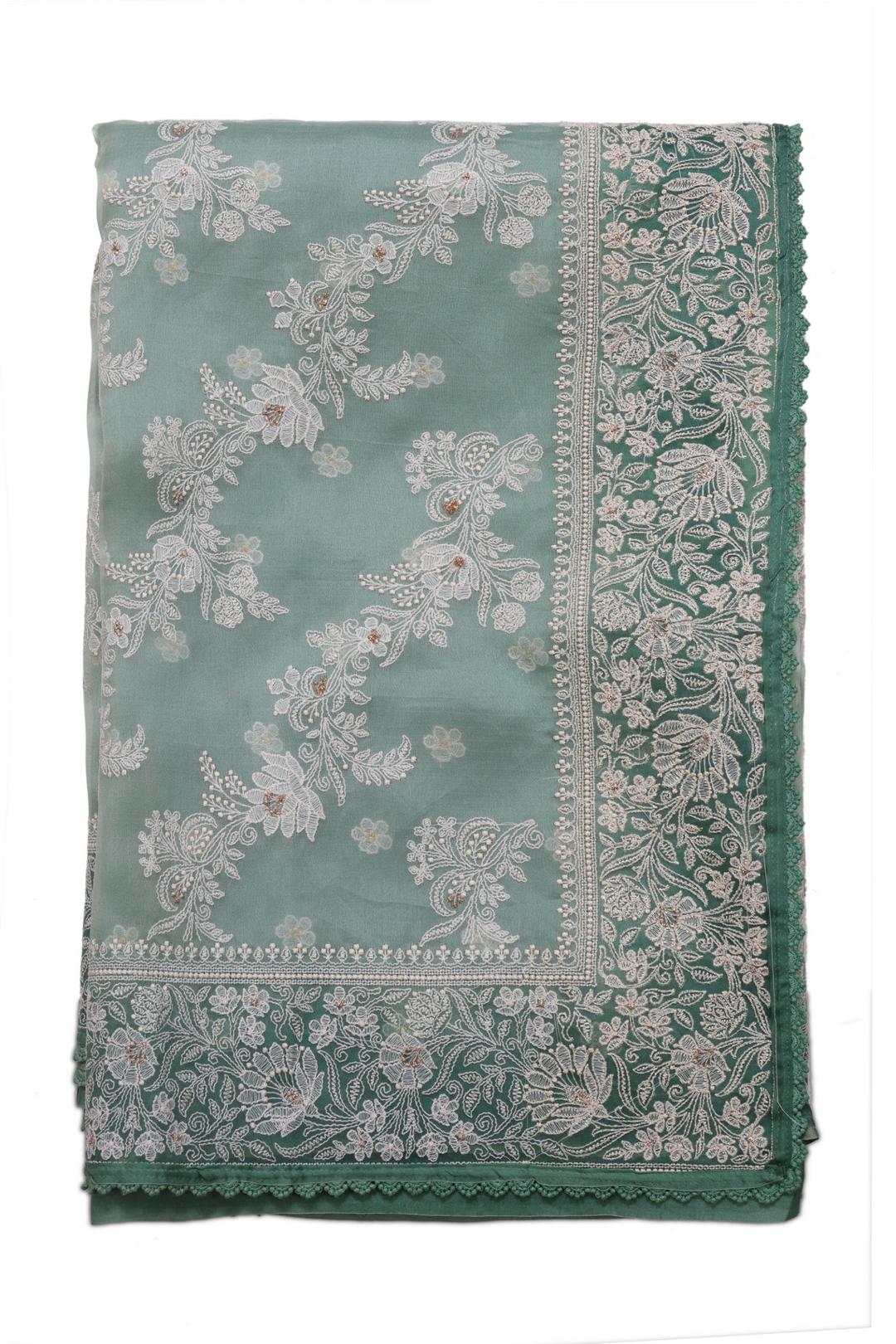 Green Embroidered Organza Saree ES1257
