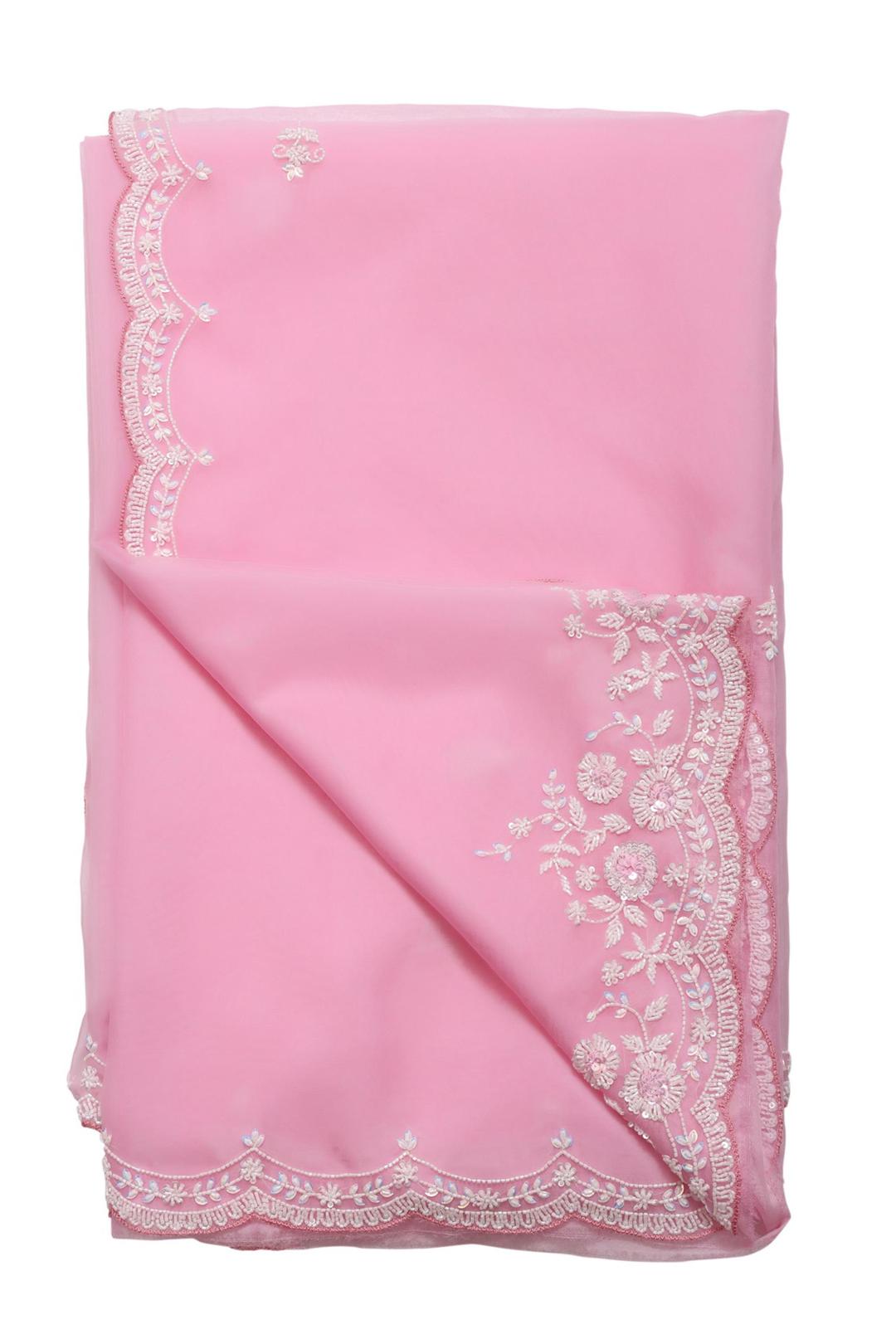 Baby Pink Embroidered Organza Saree F00899E