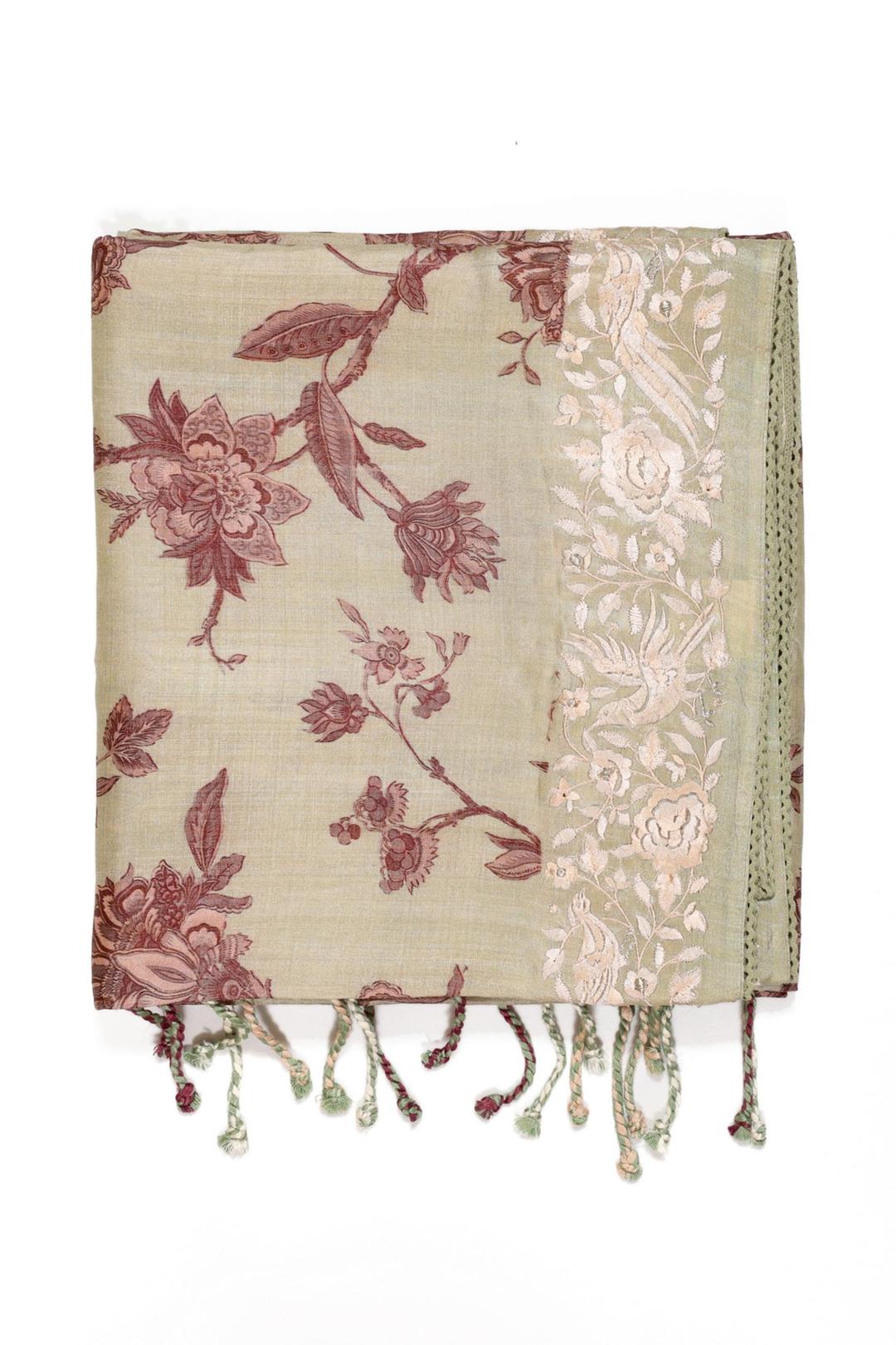 Pista Green Printed And Embroidered Tussar Saree F00695B