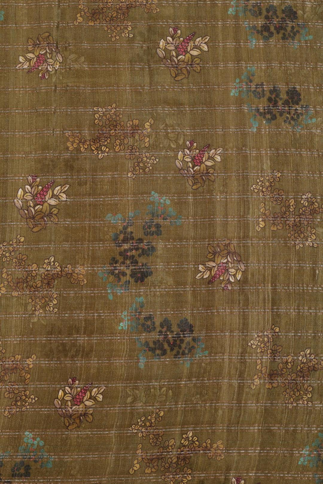 Olive Green Printed Tussar Saree F00697A