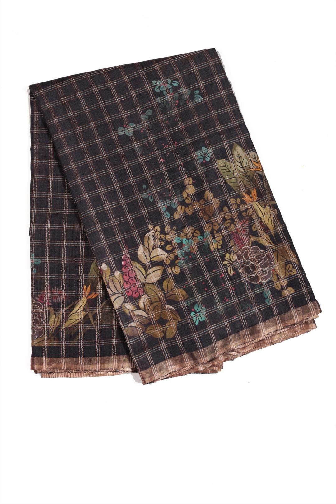 Black Printed Tussar Saree F00697C