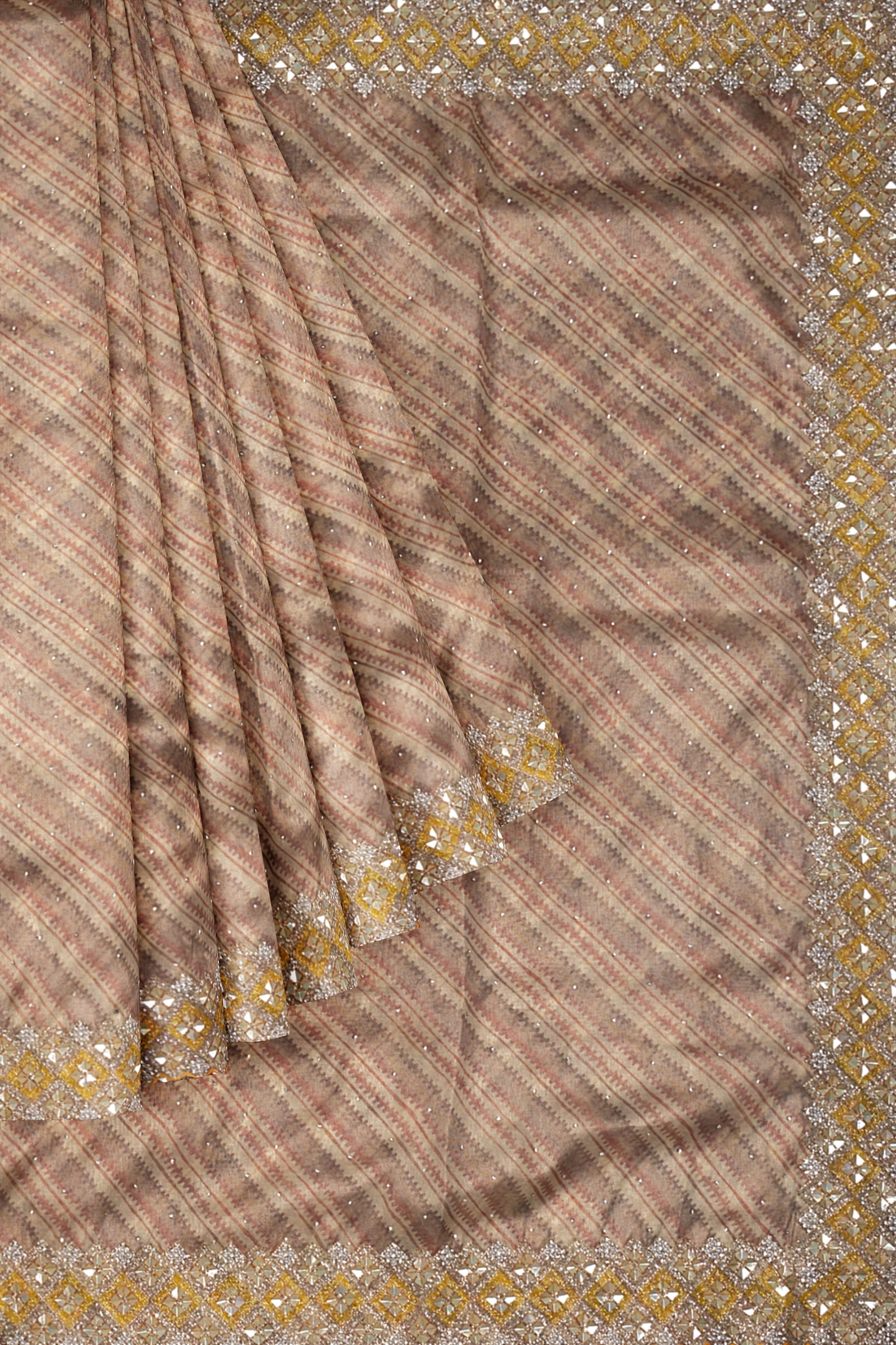 Beige Embellished Organza Saree F01169