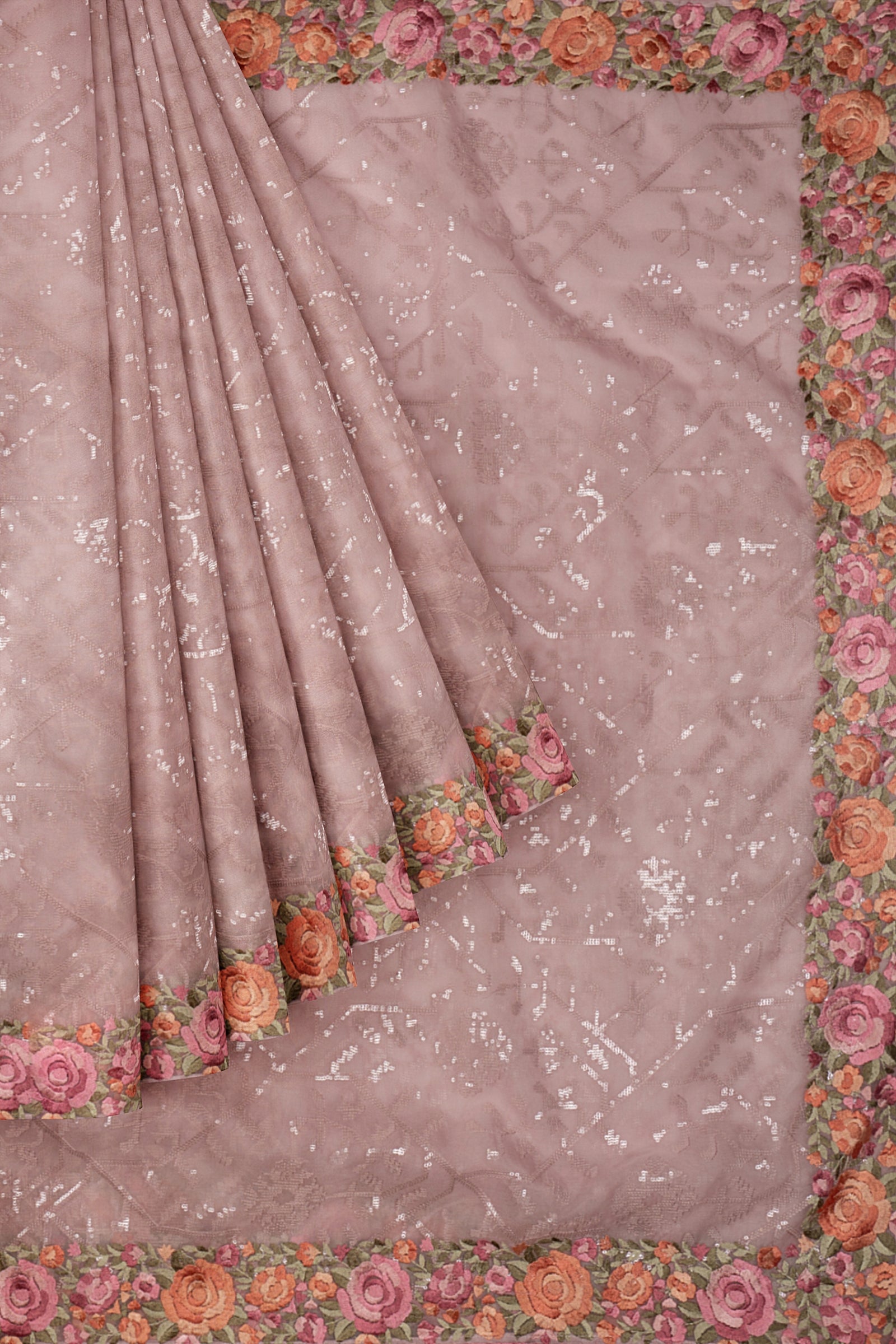 Pink Embroidered Kora Saree F00896