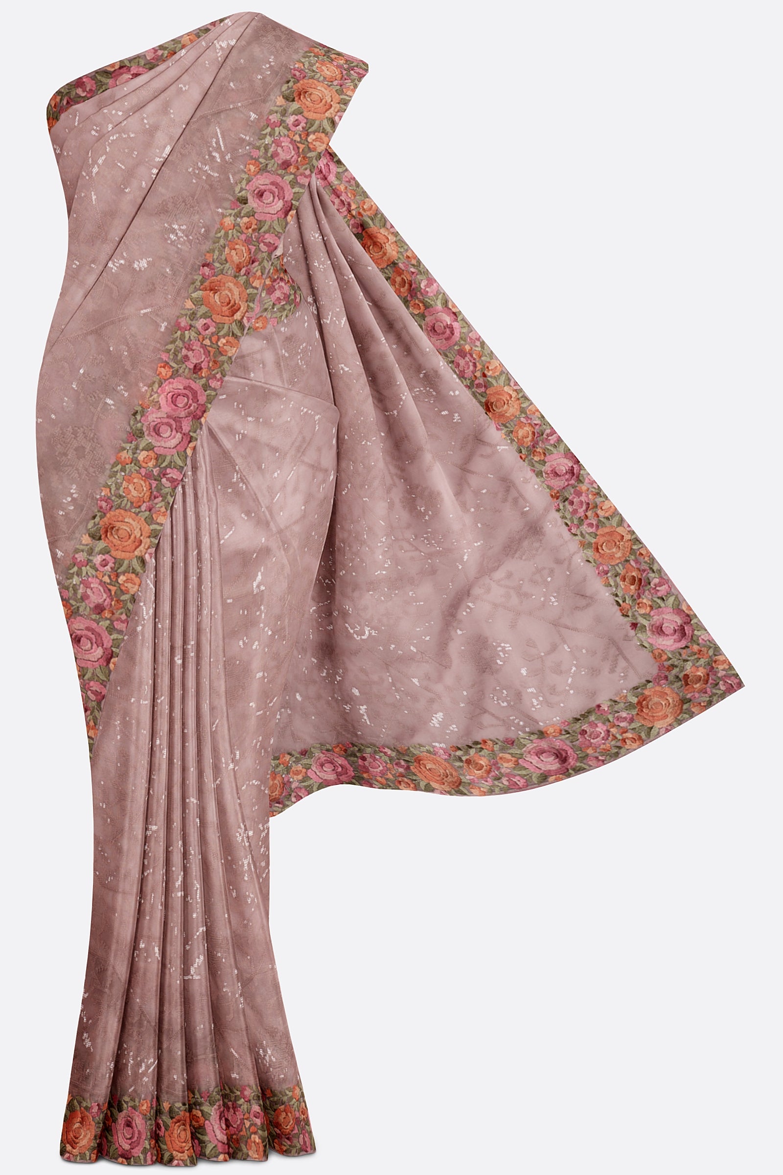 Pink Embroidered Kora Saree F00896