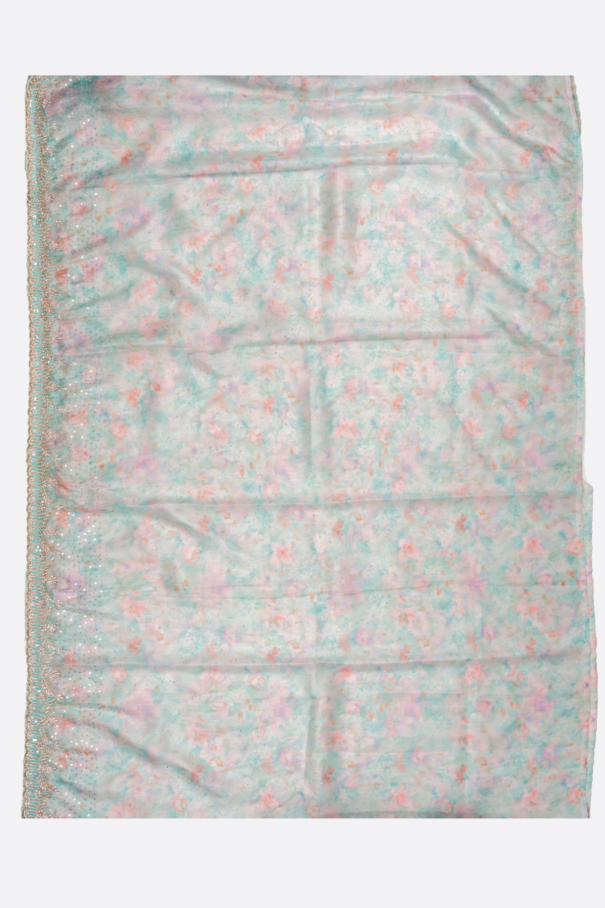 Blue Printed Kora Tissue Saree 10800