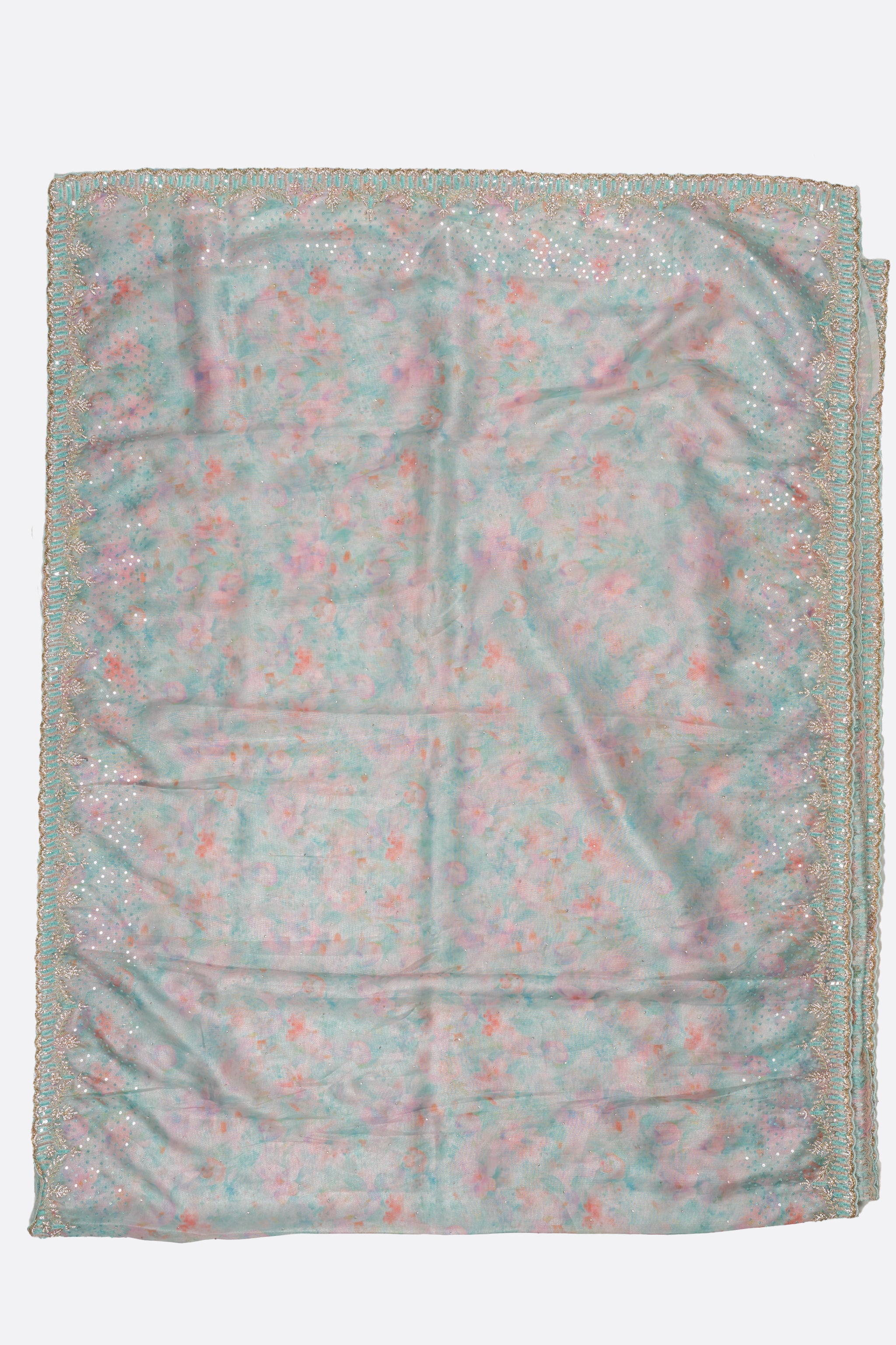 Blue Printed Kora Tissue Saree 10800