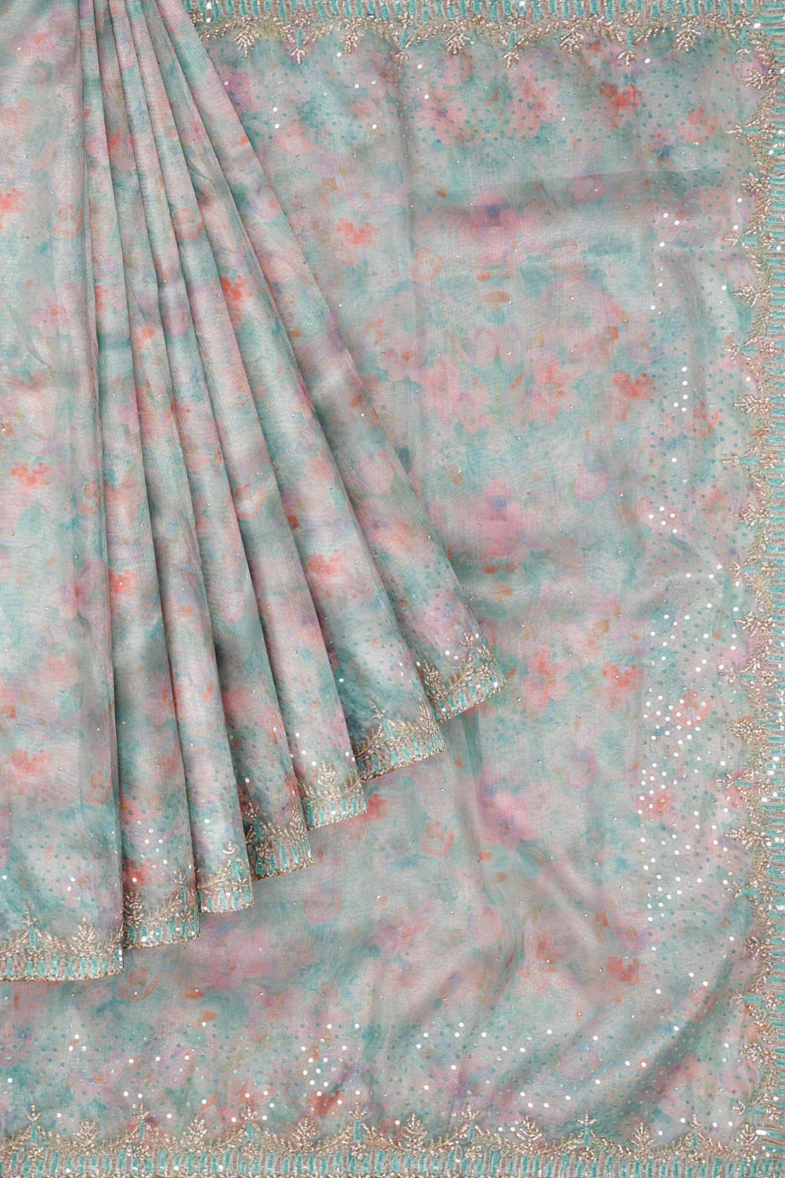 Blue Printed Kora Tissue Saree 10800