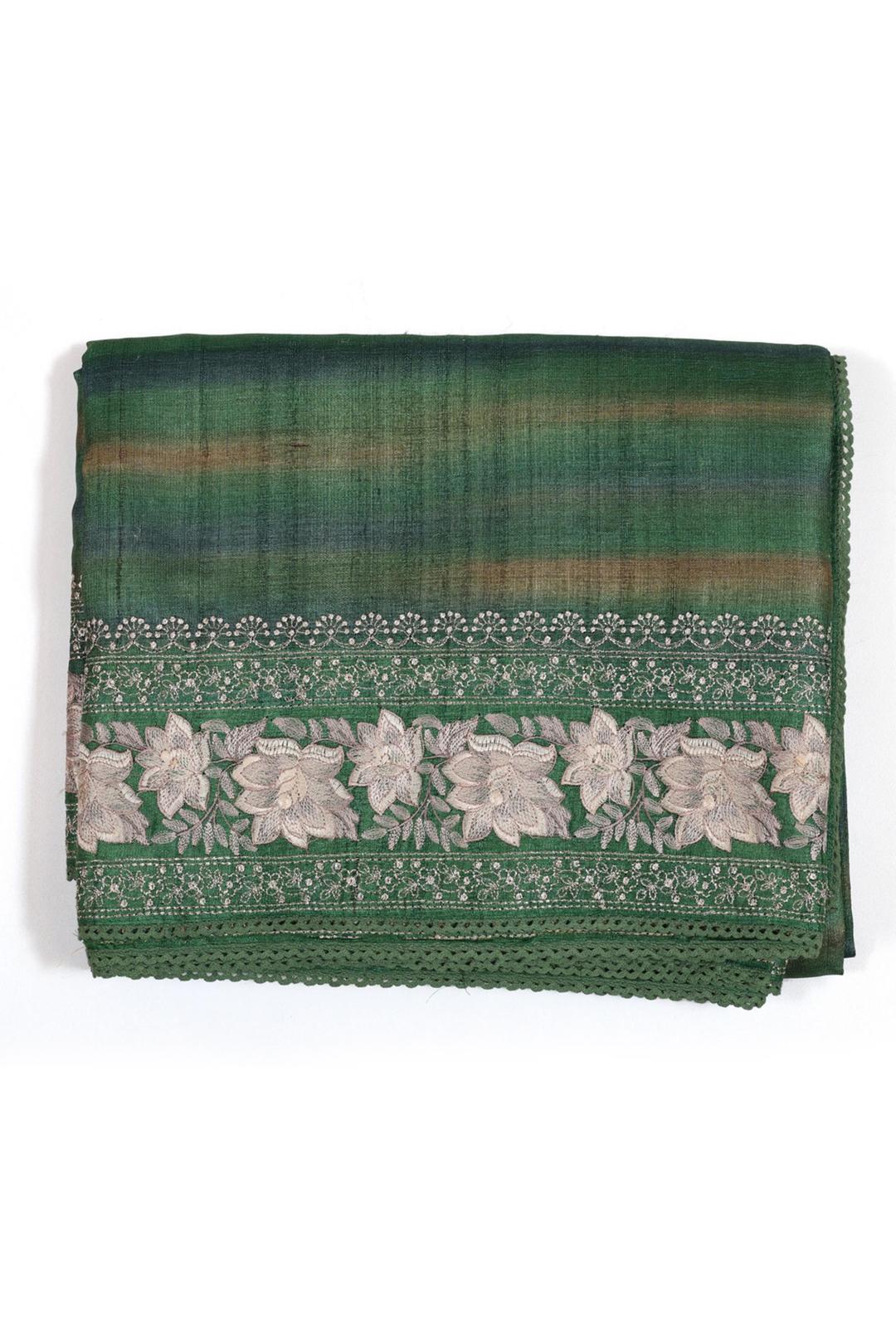 Dark Green Embroidered Tussar Saree F00118A