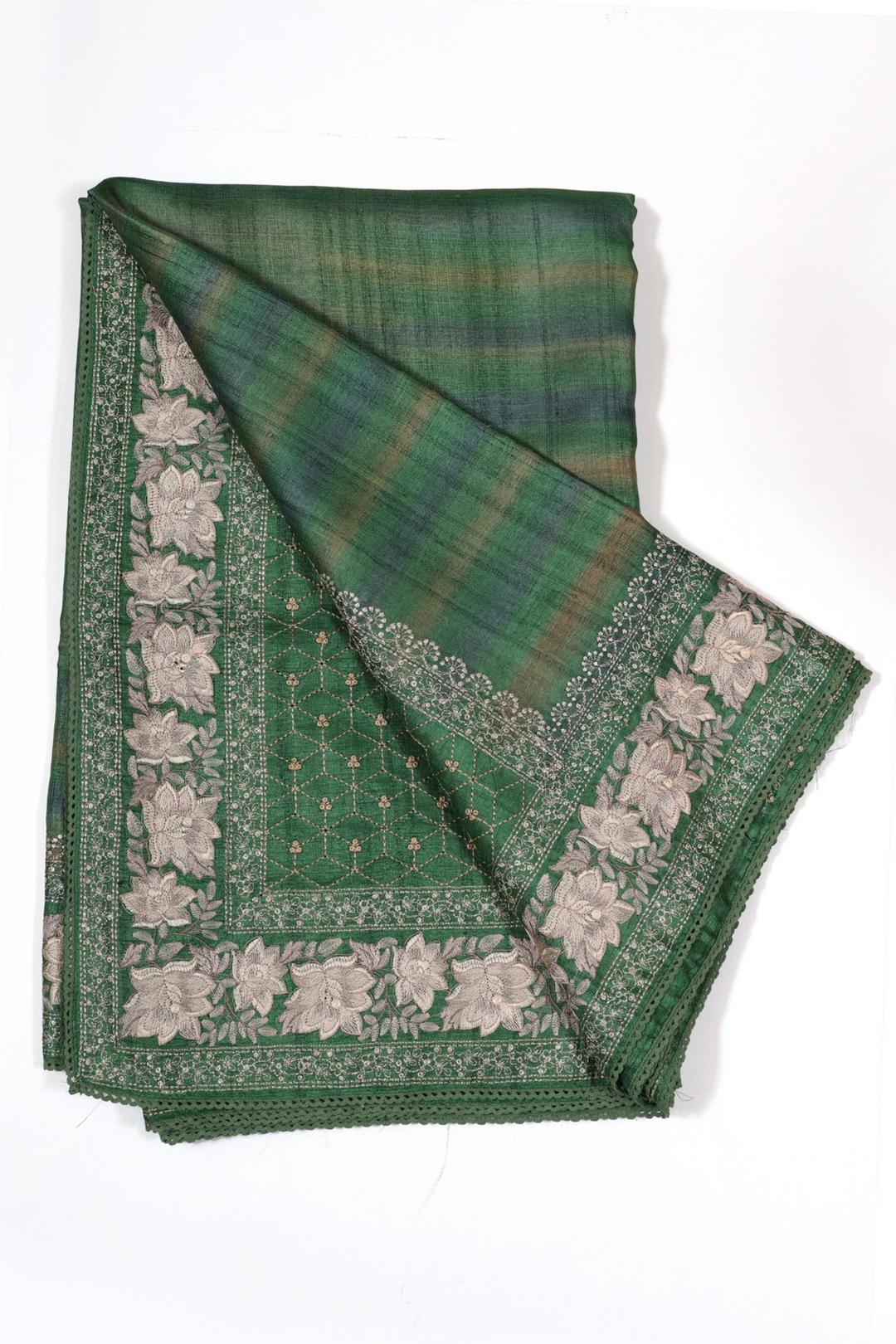 Dark Green Embroidered Tussar Saree F00118A