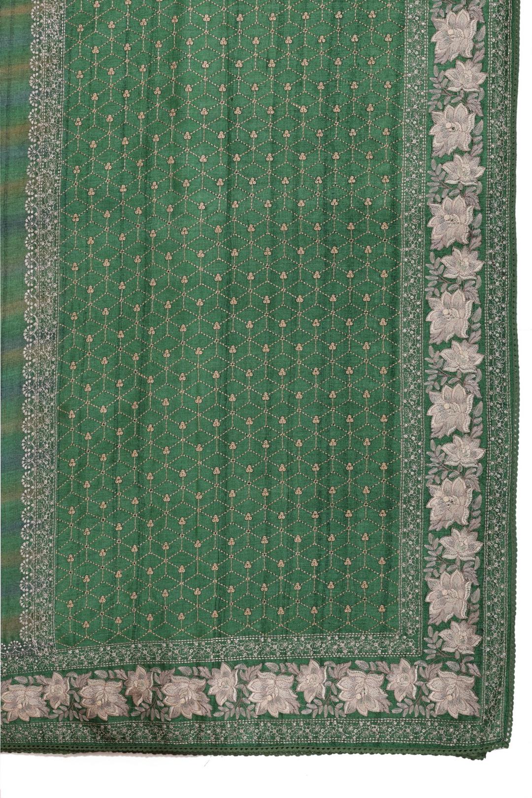 Dark Green Embroidered Tussar Saree F00118A