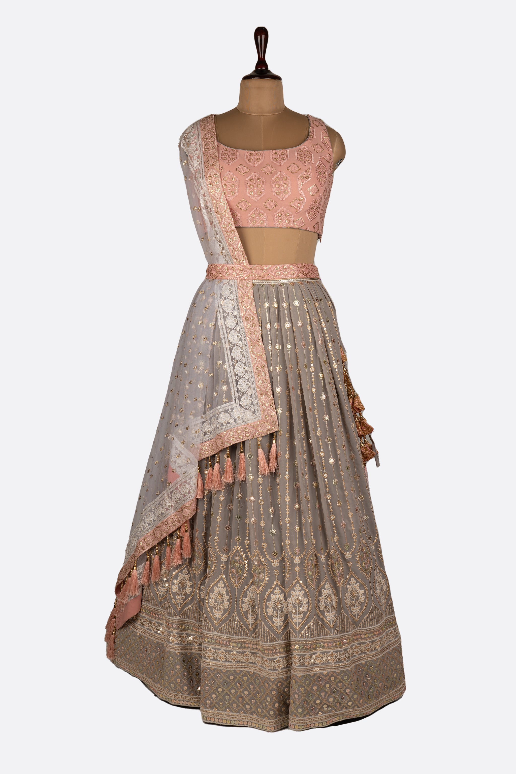 Peach And Grey Lehenga ES0613