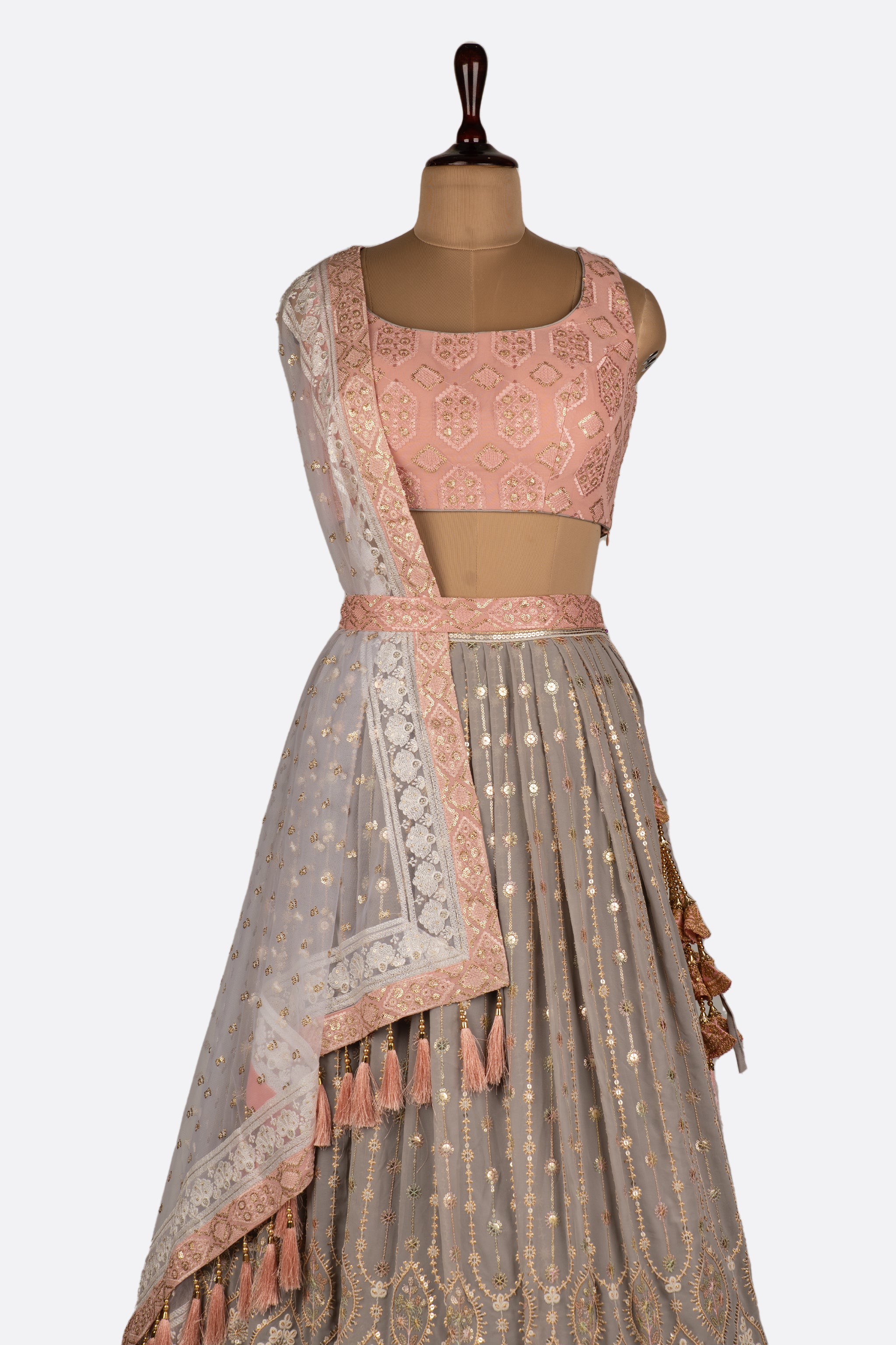 Peach And Grey Lehenga ES0613