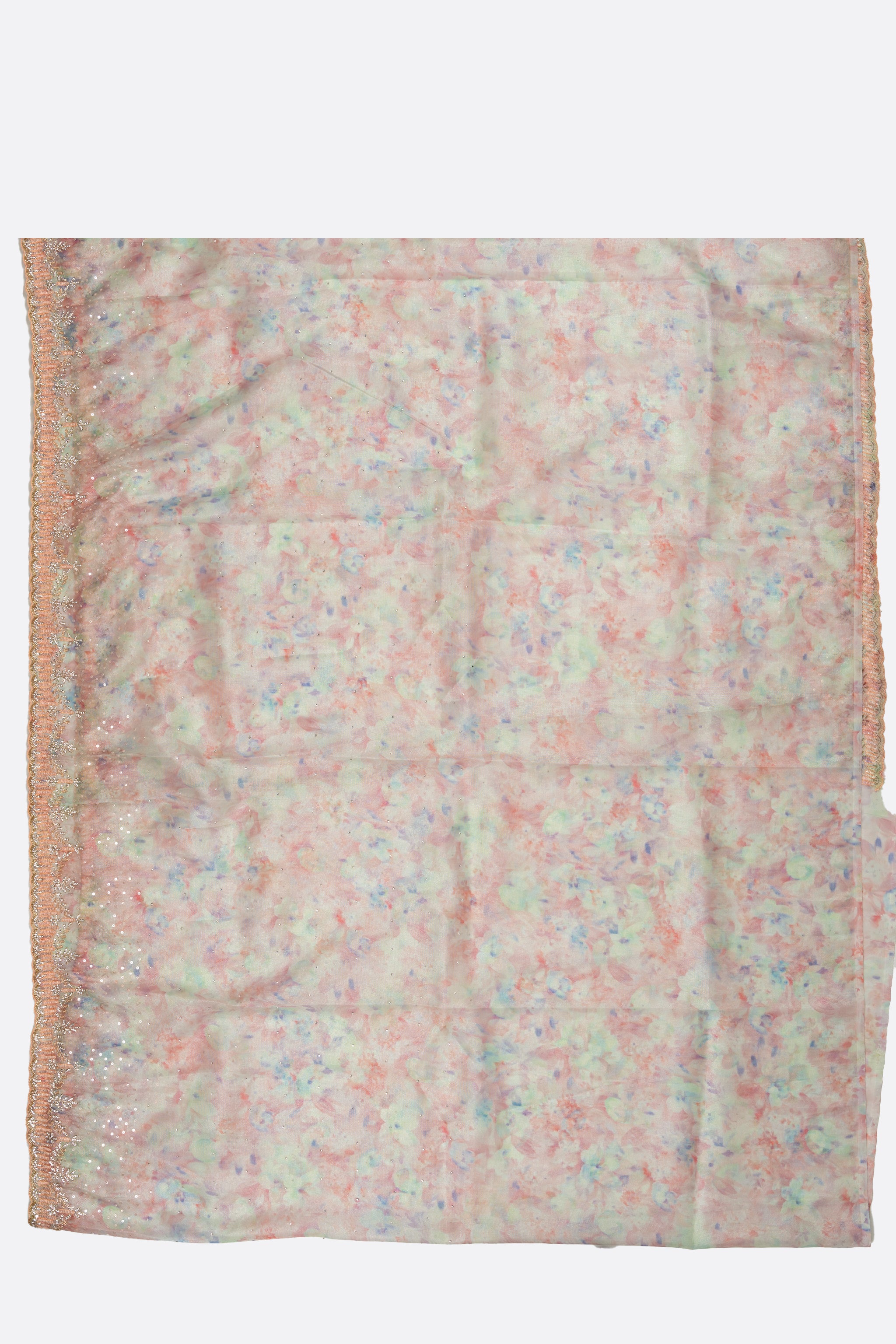 Sandal Printed Kora Tissue Saree F00798