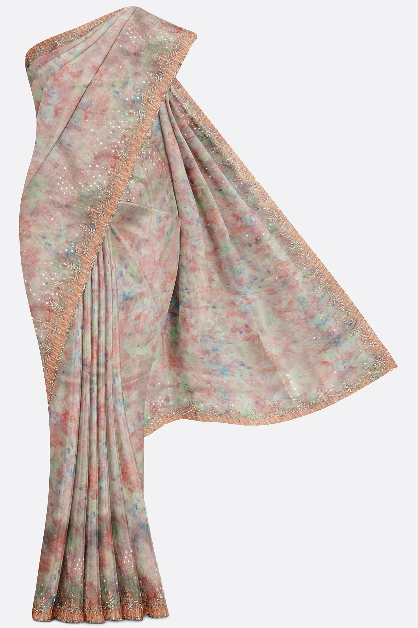 Sandal Printed Kora Tissue Saree F00798
