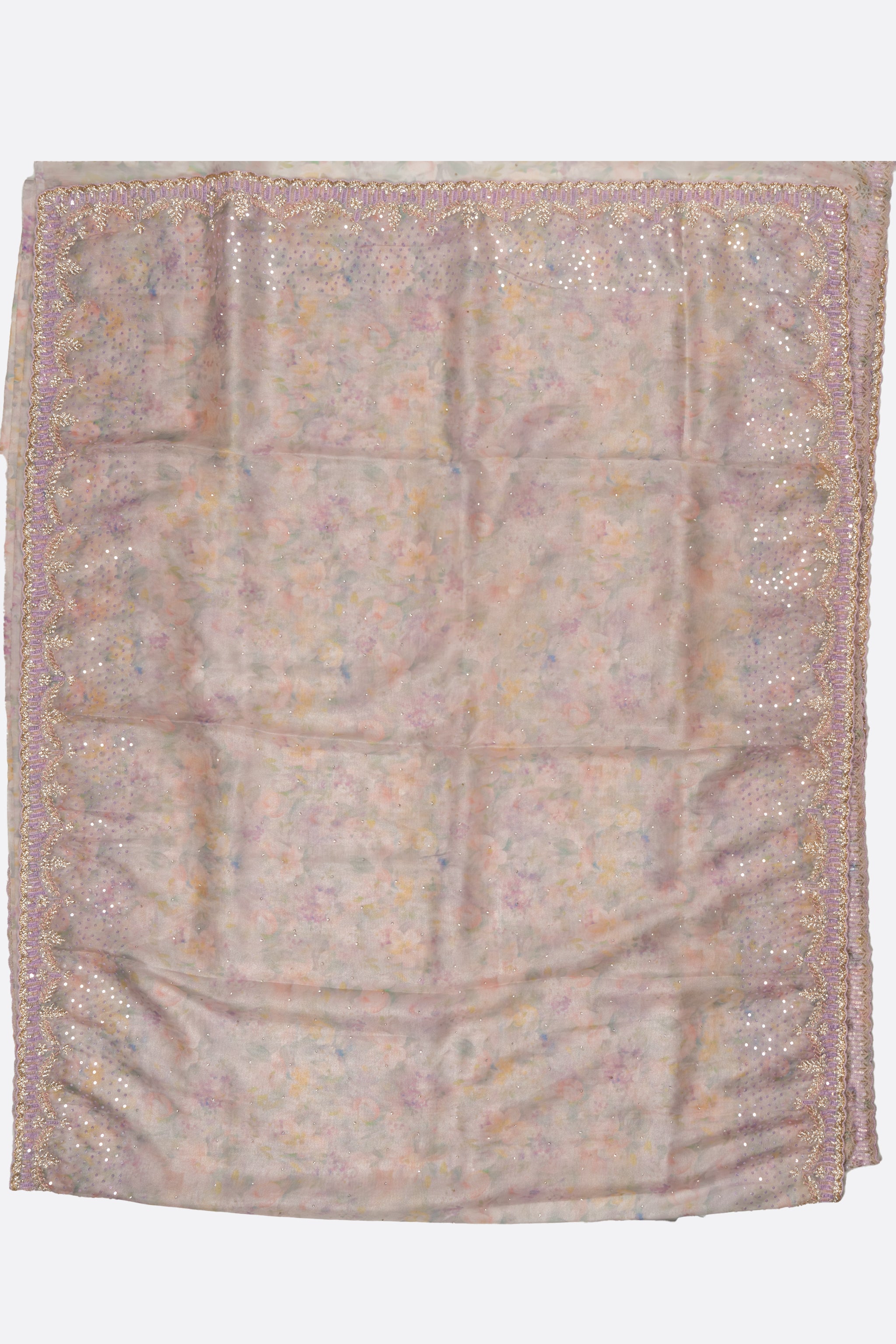 Lavender Printed Kora Tissue Saree F00798