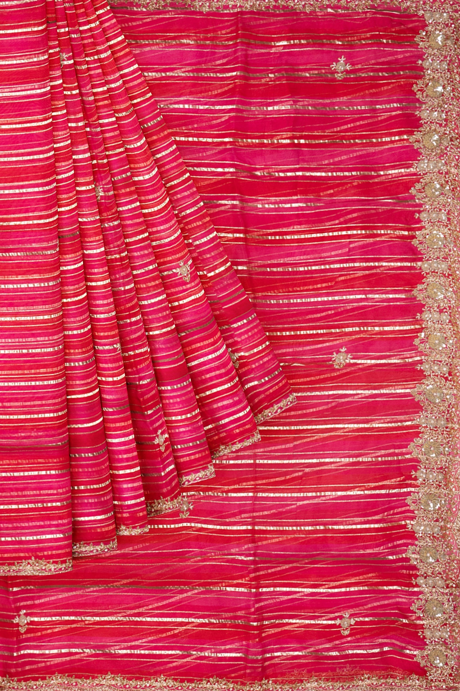Red And Pink Organza Saree F00760