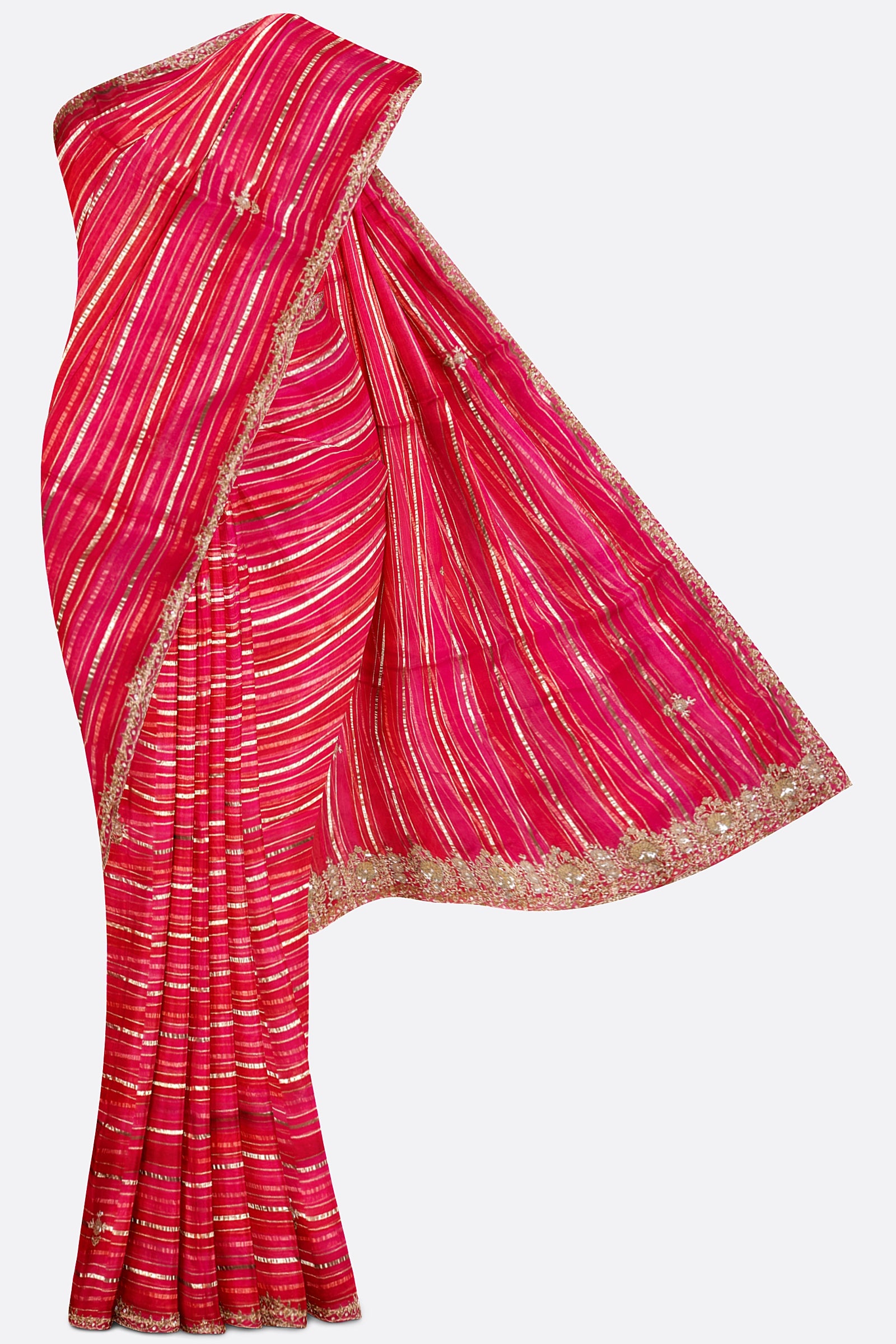 Red And Pink Organza Saree F00760