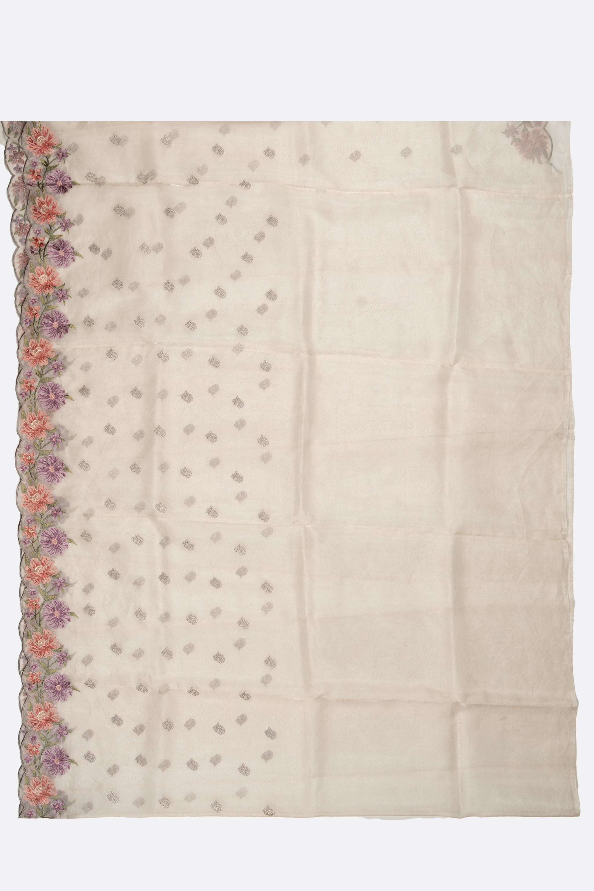 Grey Embroidered Kora Tissue Saree F01030