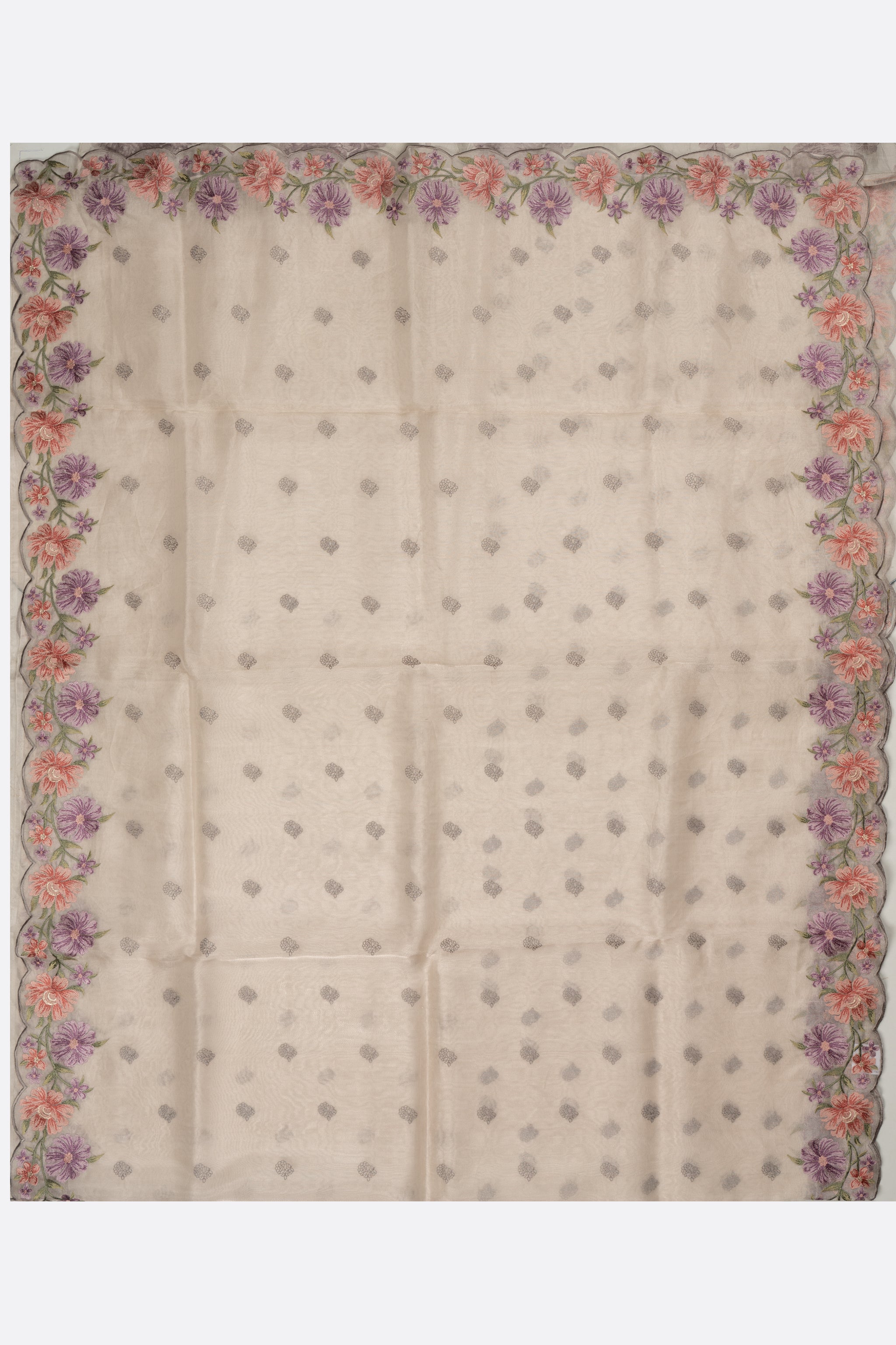 Grey Embroidered Kora Tissue Saree F01030