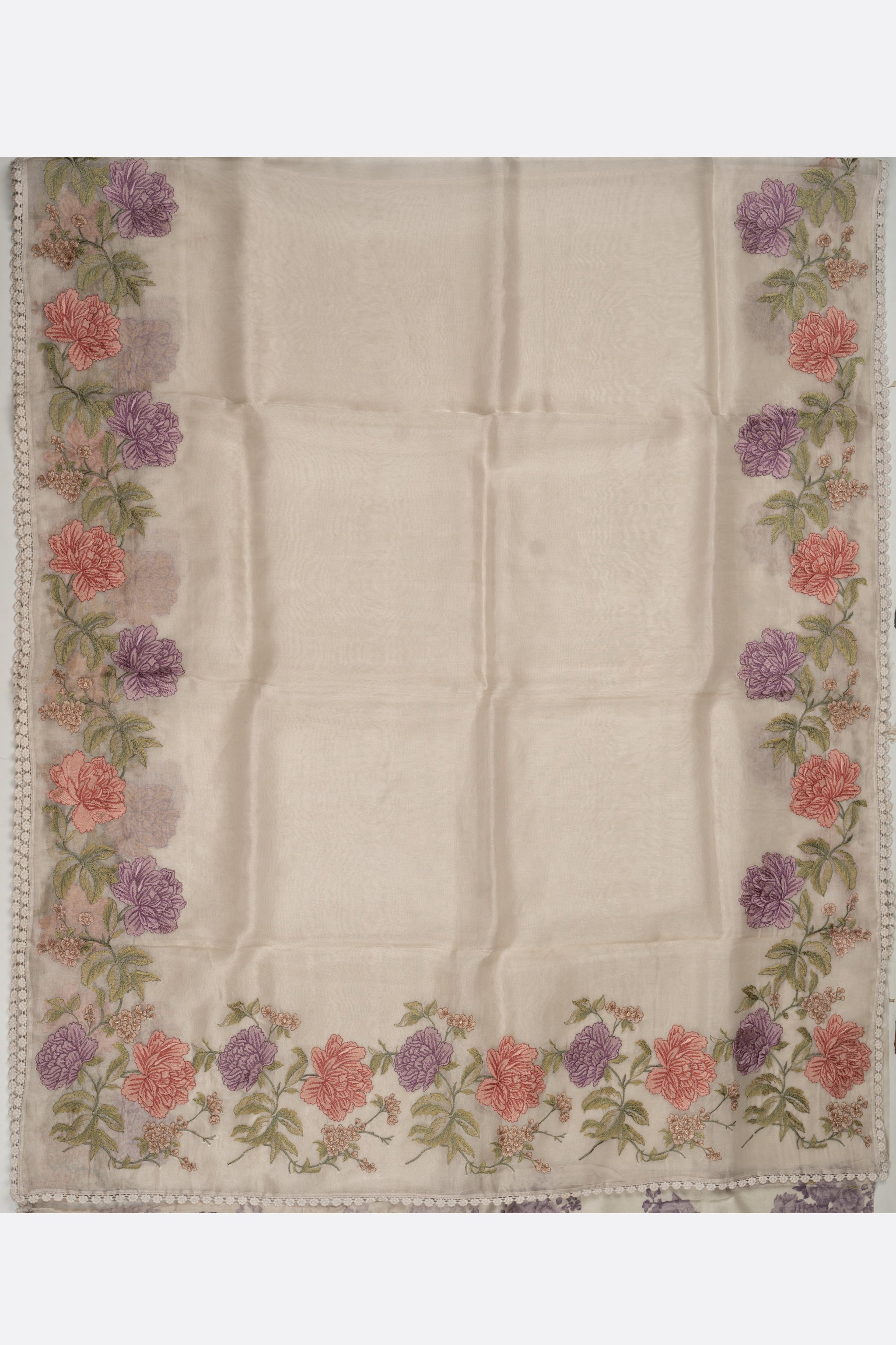 Grey Embroidered Organza Saree F01024