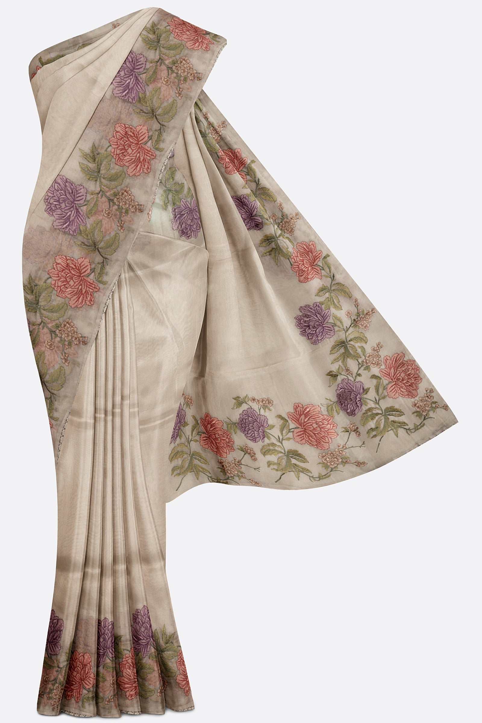 Grey Embroidered Organza Saree F01024