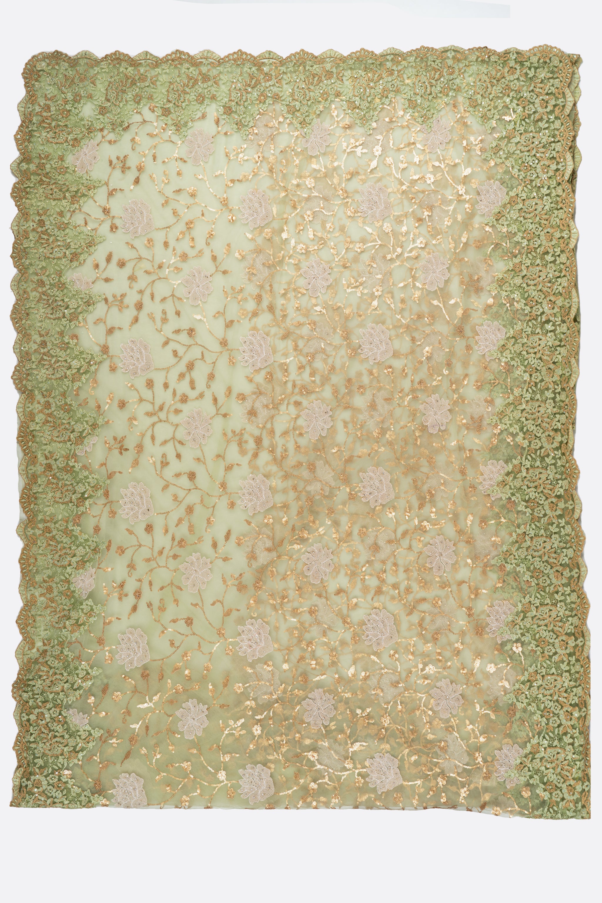 Green Embroidered Net Saree CS0178