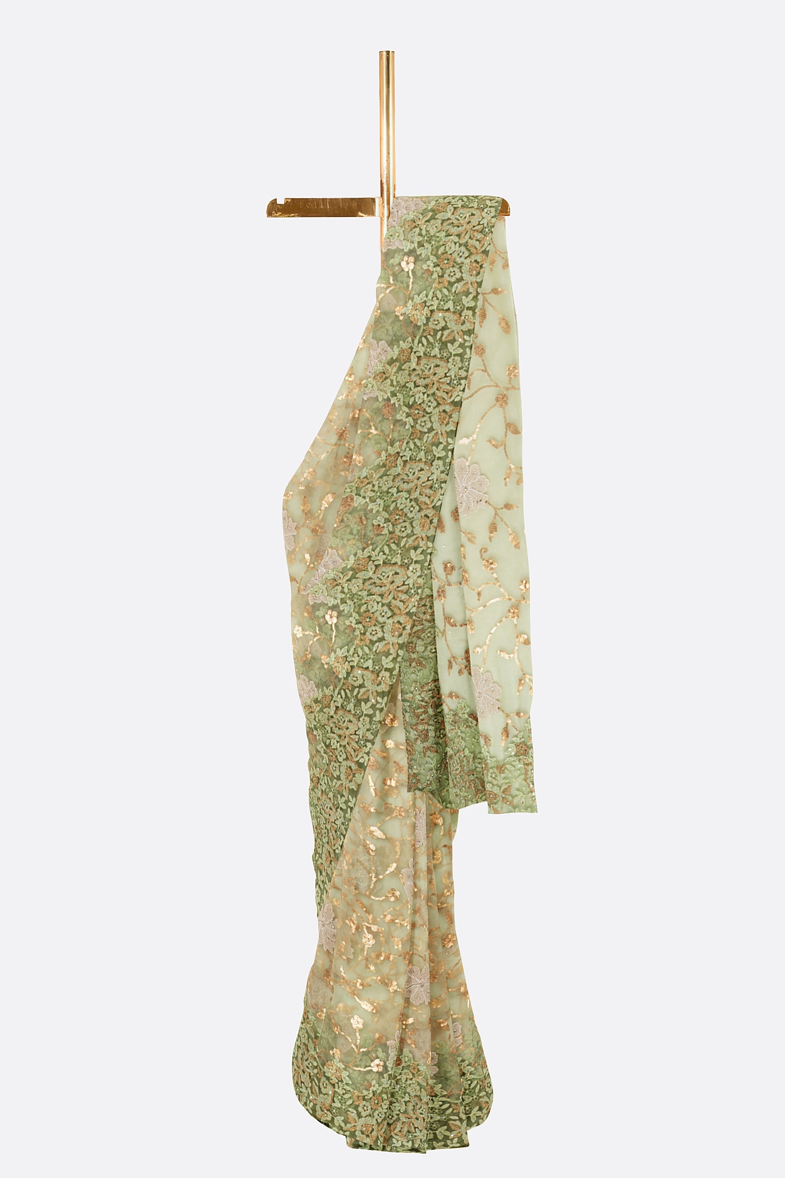 Green Embroidered Net Saree CS0178