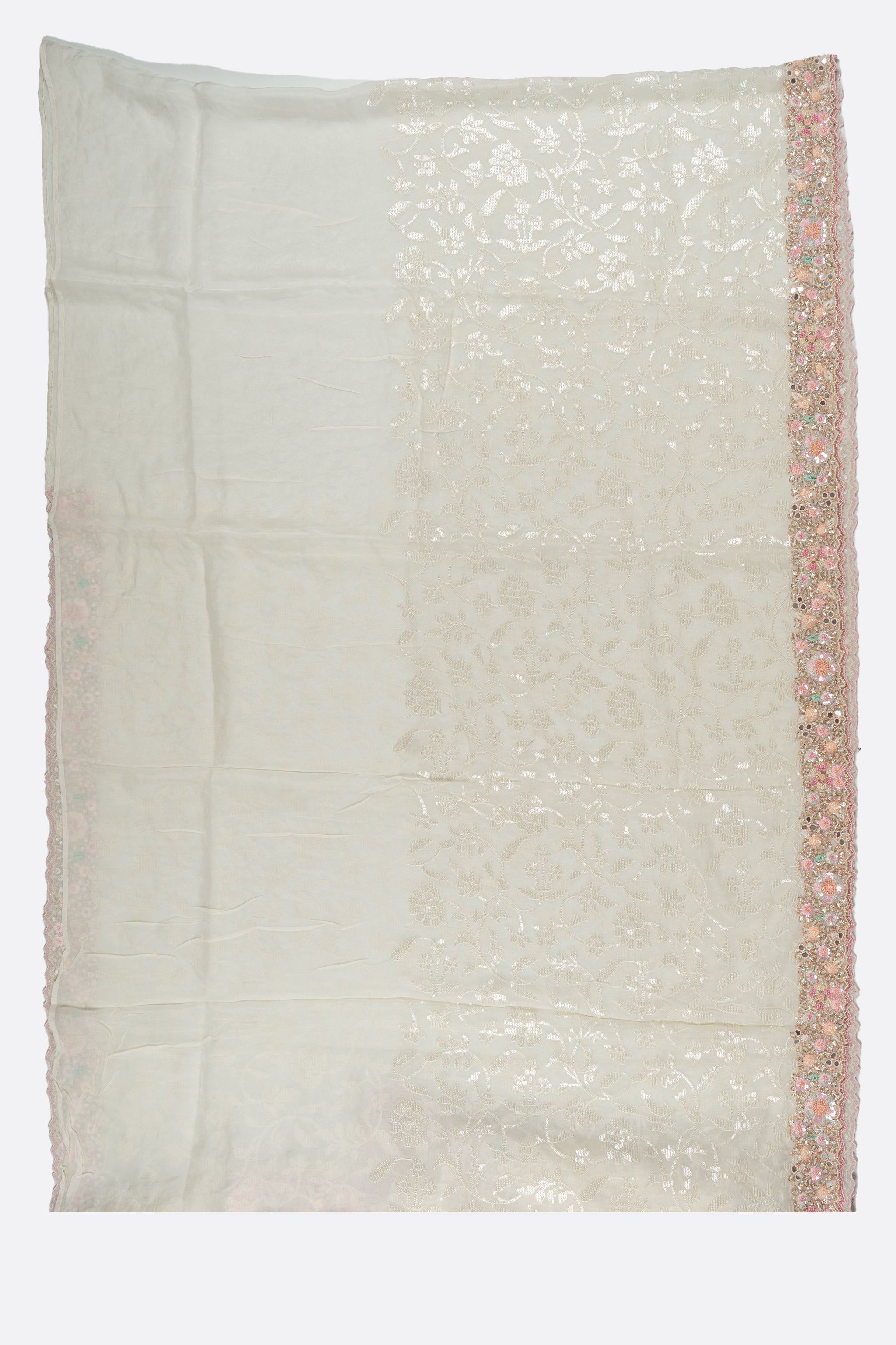 White Embroidered Organza Saree F00995