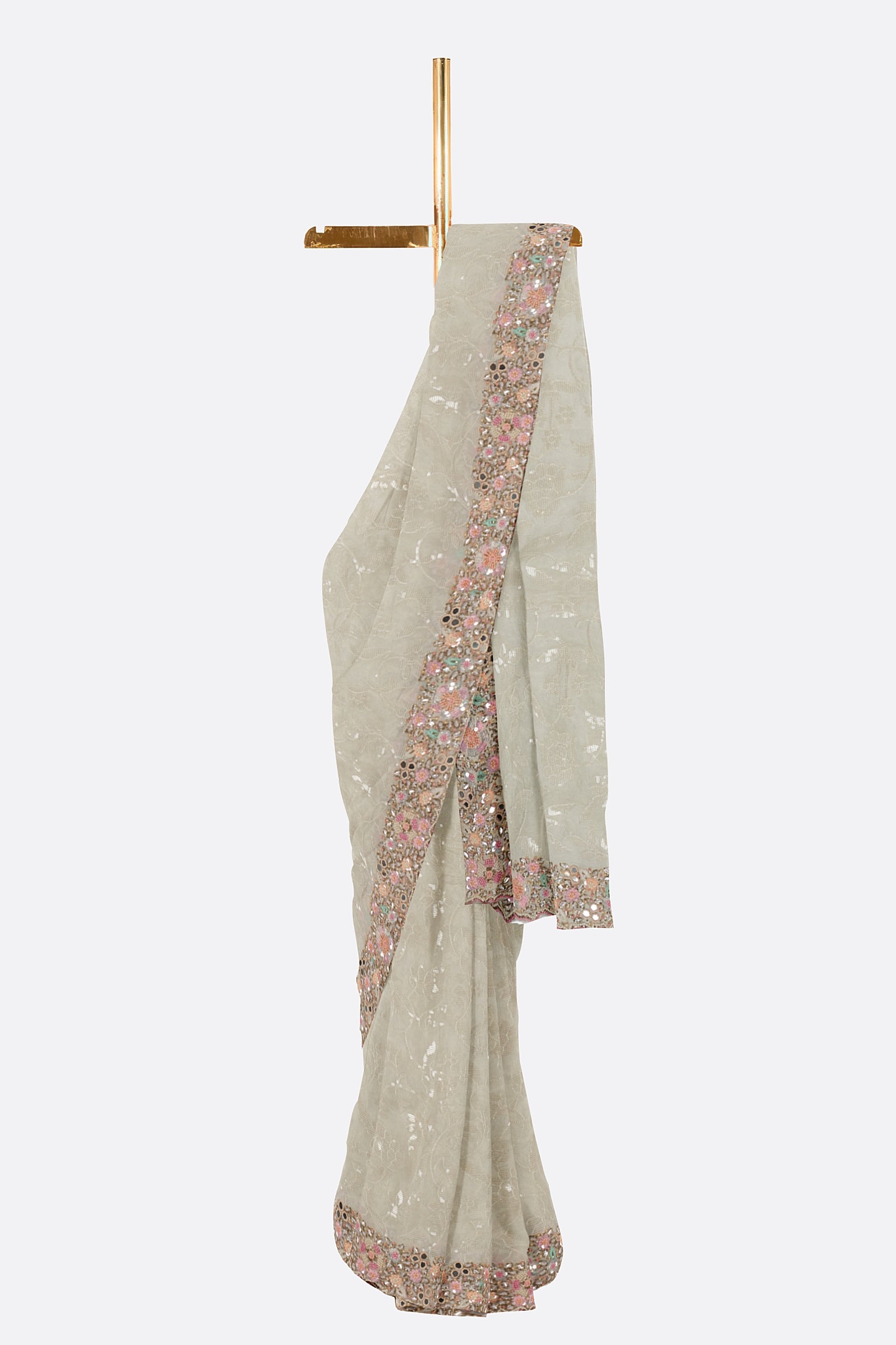 White Embroidered Organza Saree F00995