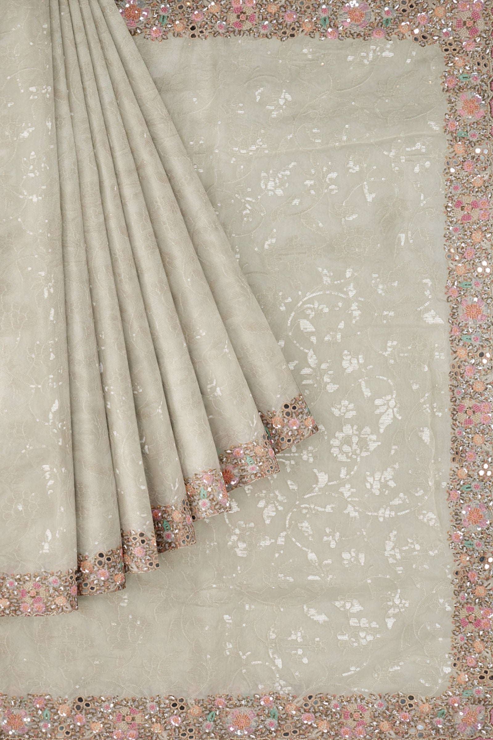 White Embroidered Organza Saree F00995