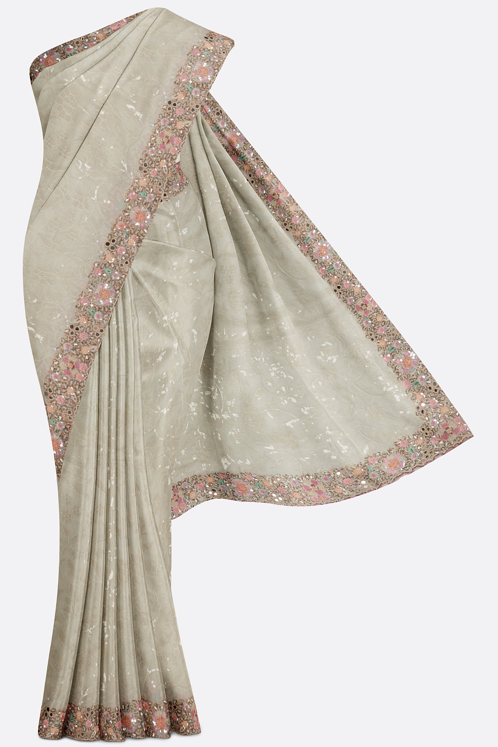 White Embroidered Organza Saree F00995