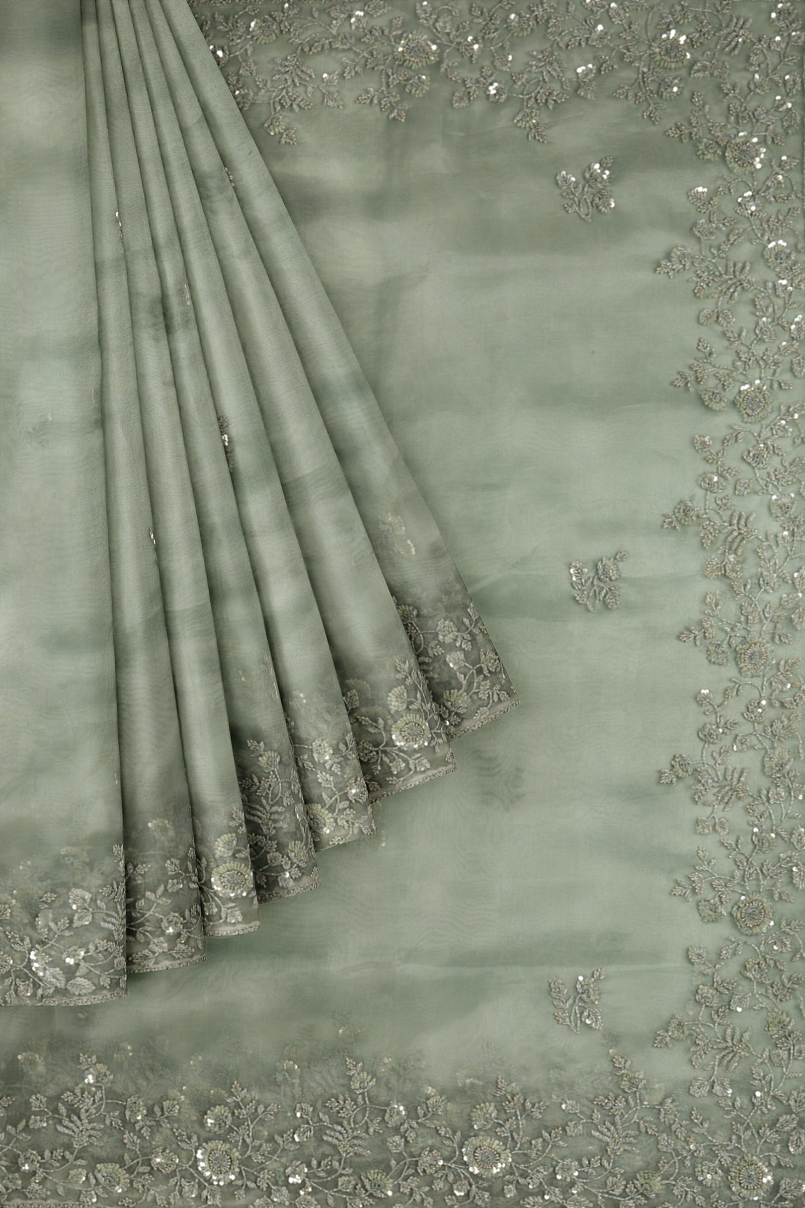 Green Embroidered Tissue Kora F01171