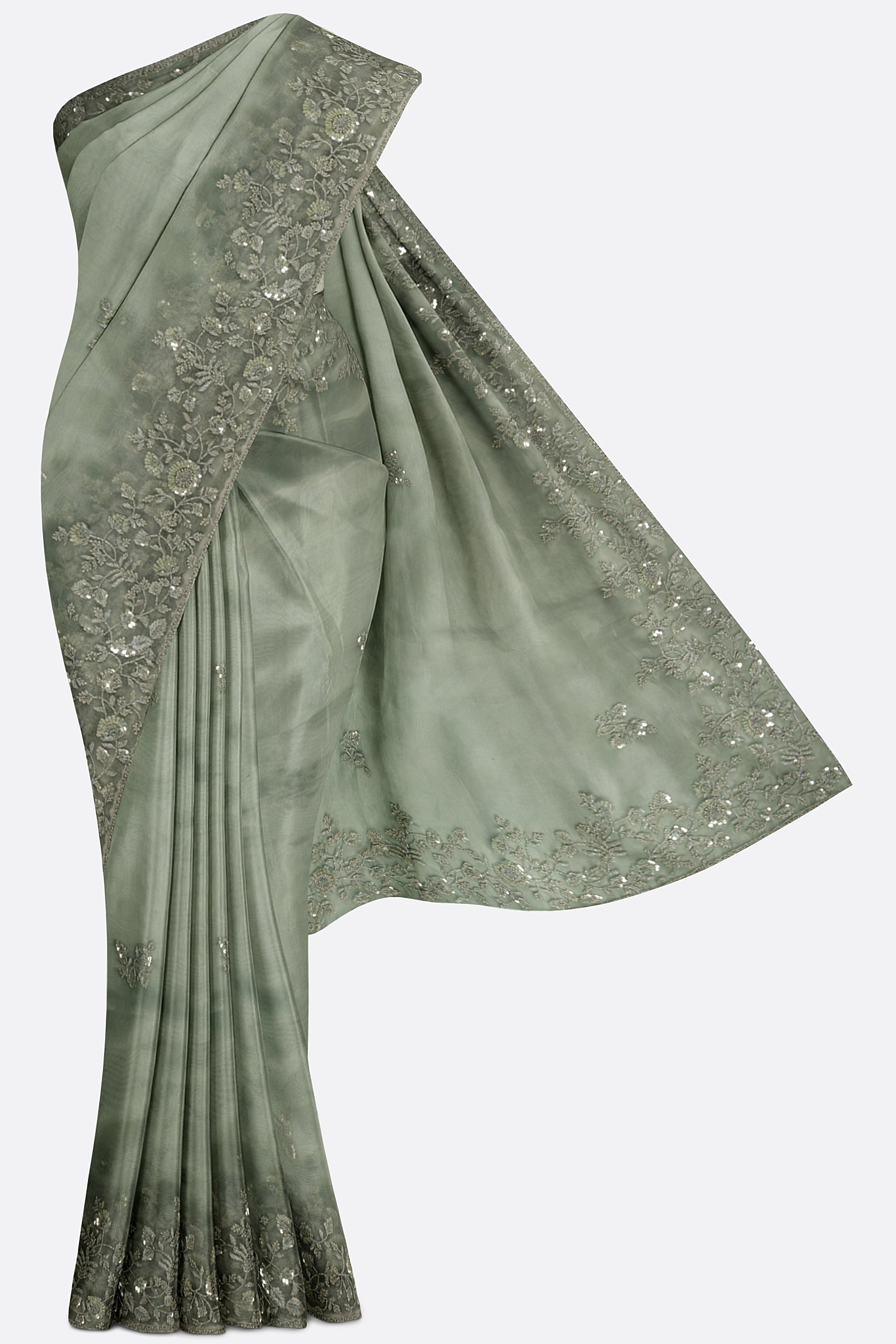 Green Embroidered Tissue Kora F01171