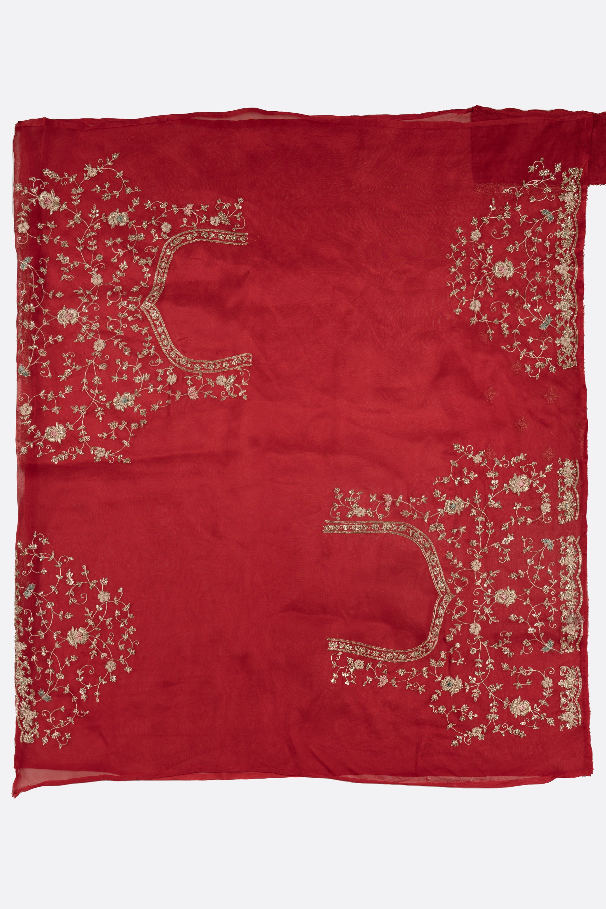 Red Embroidered Organza Saree F01187