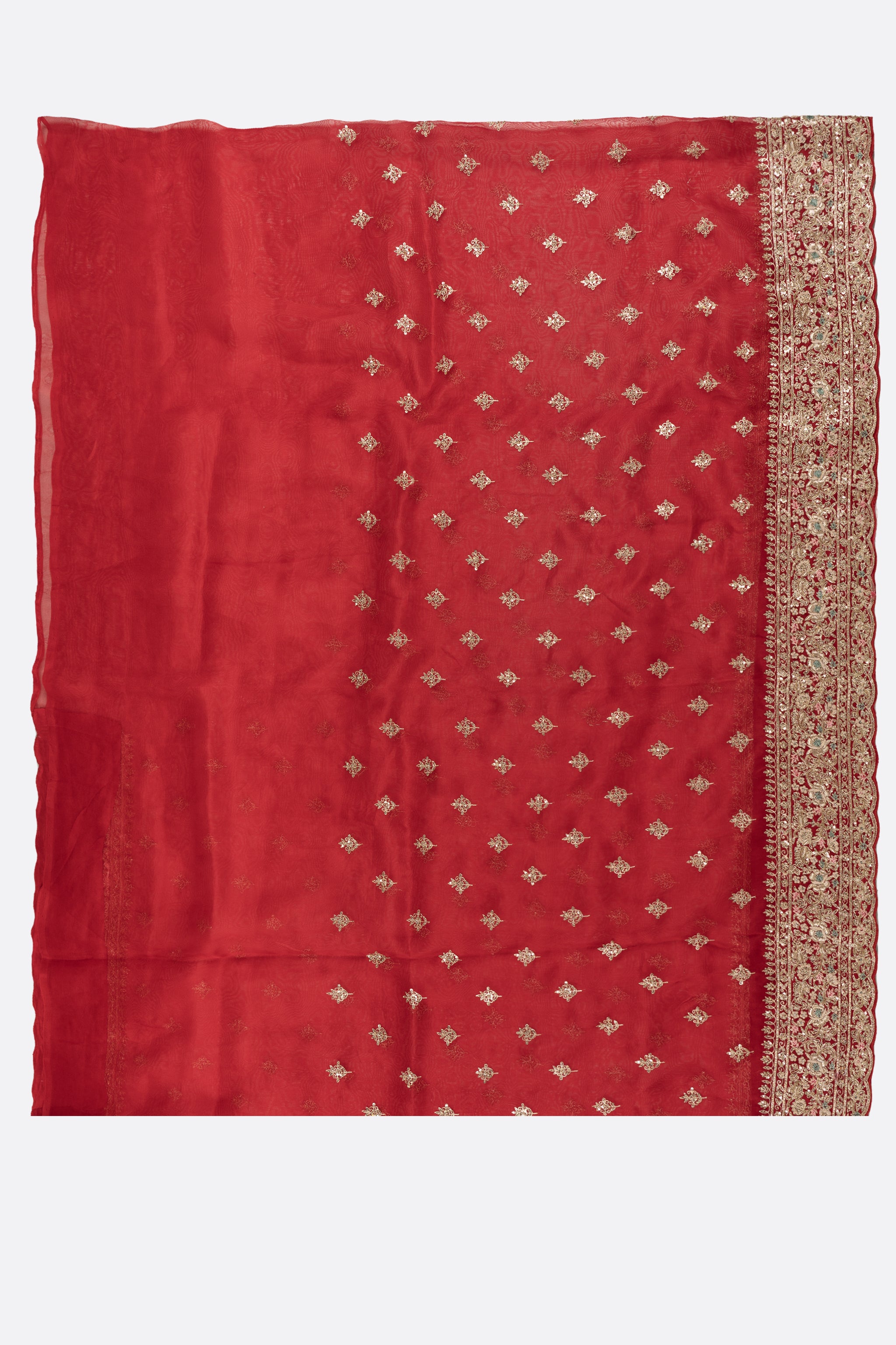 Red Embroidered Organza Saree F01187