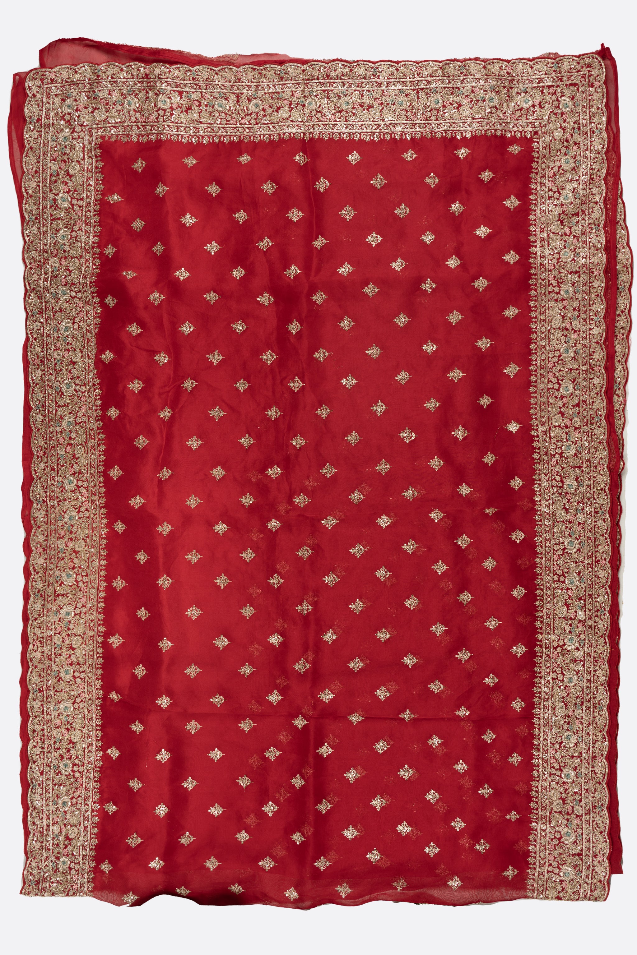 Red Embroidered Organza Saree F01187