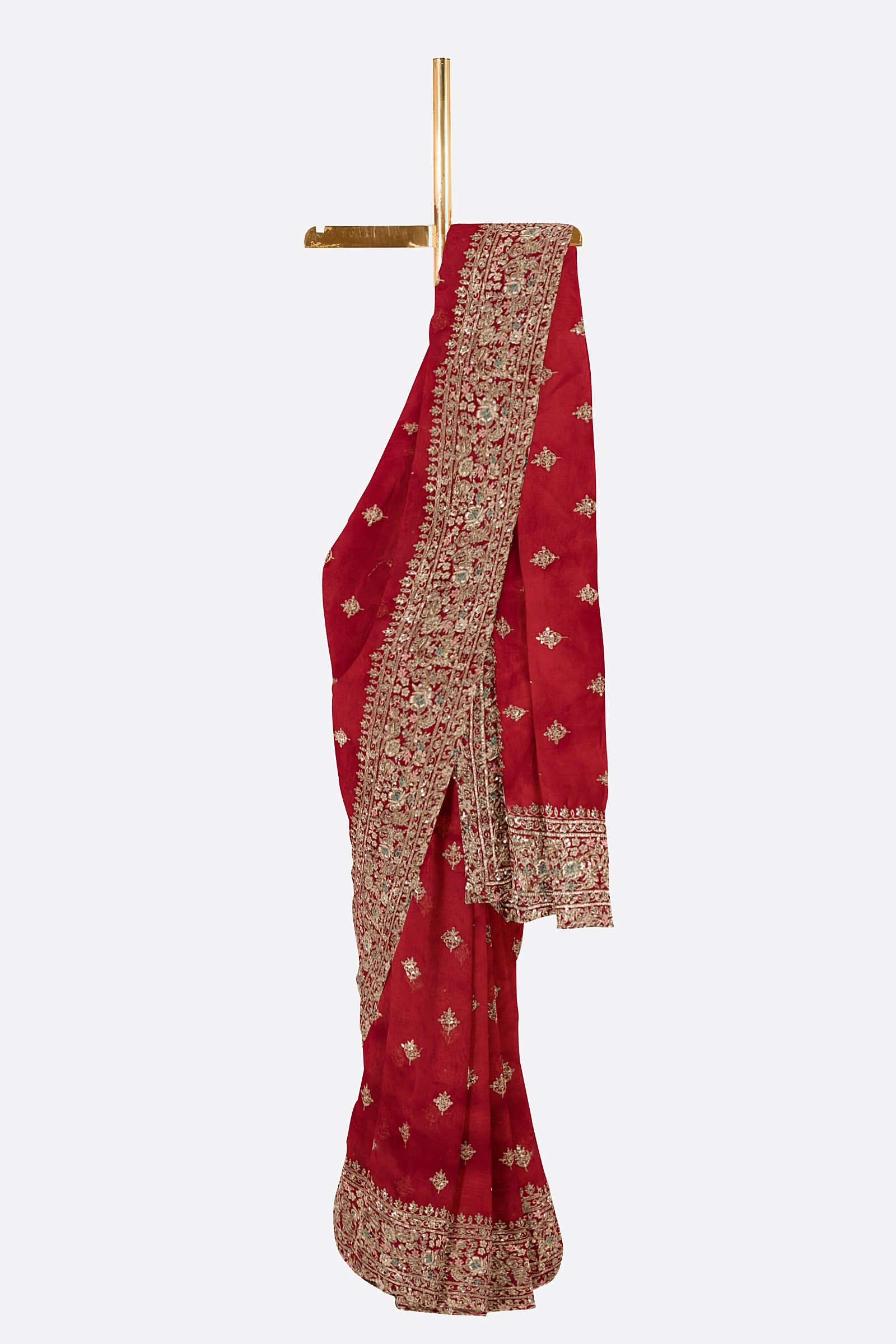 Red Embroidered Organza Saree F01187